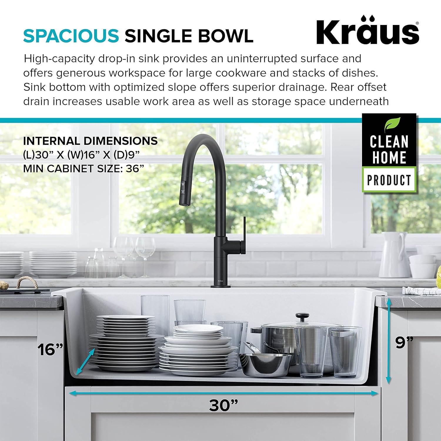 KRAUS Bellucci Workstation 33 in. Single Bowl Kitchen Sink with WasteGuard™ Garbage Disposal