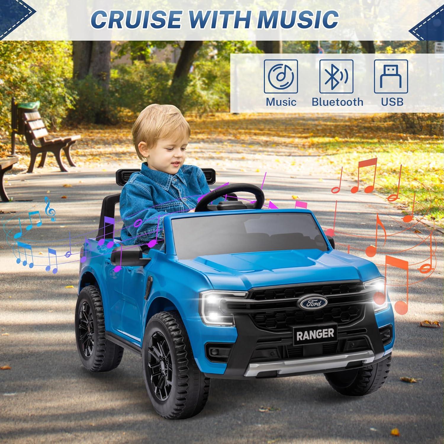 Blue 12V Ford Ranger Kids Ride-On Car with Remote Control