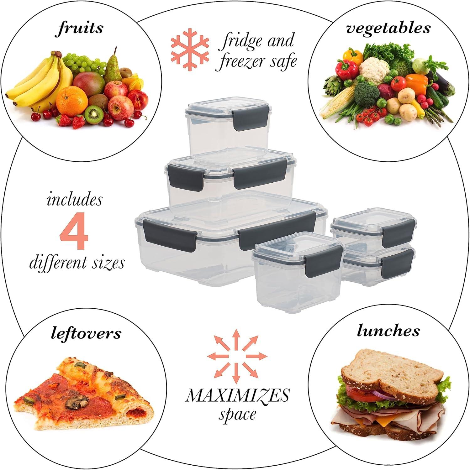 Kitchen Details 12 Piece 2.25 L Plastic Airtight Food Storage Container Set, Grey