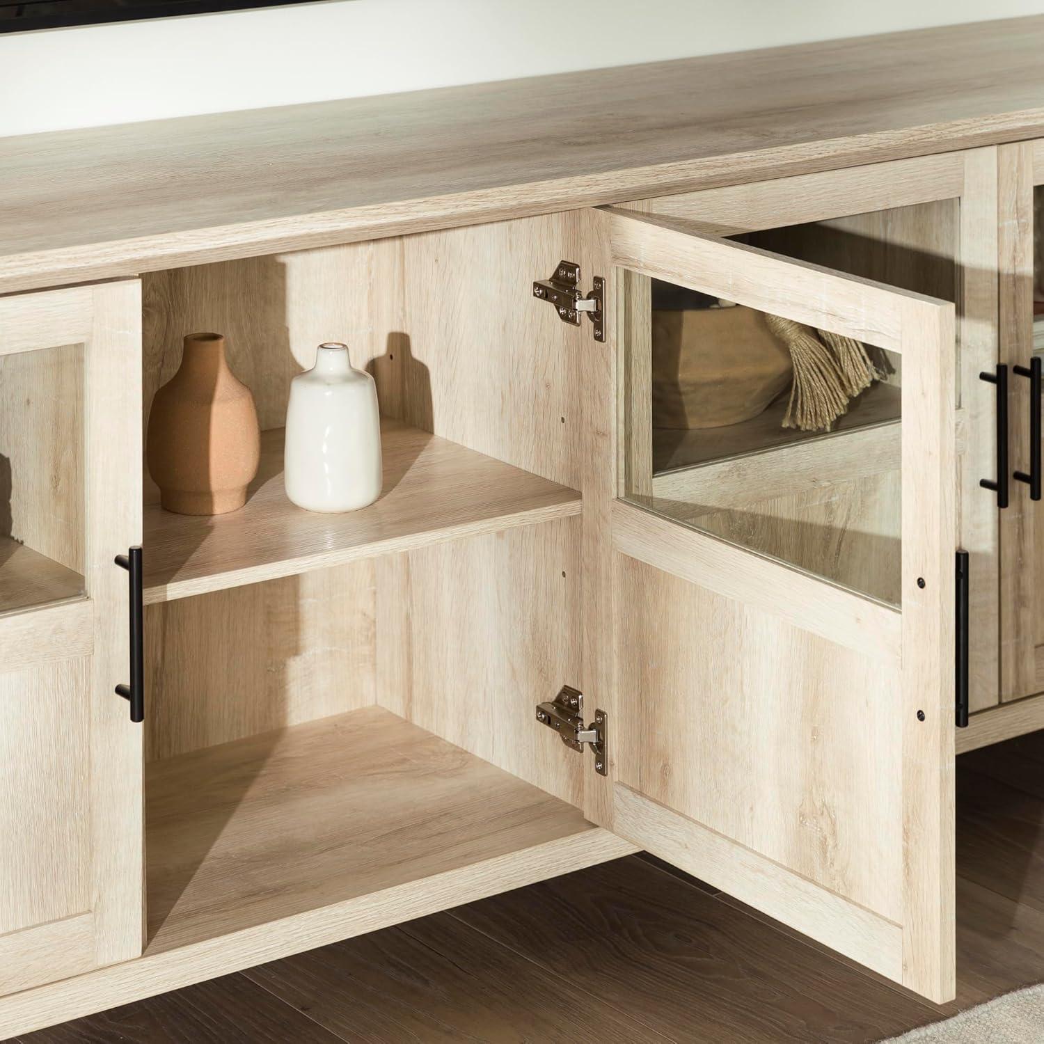 Walker Edison Farmhouse 4 Door TV Stand for TVs Up to 78", White Oak