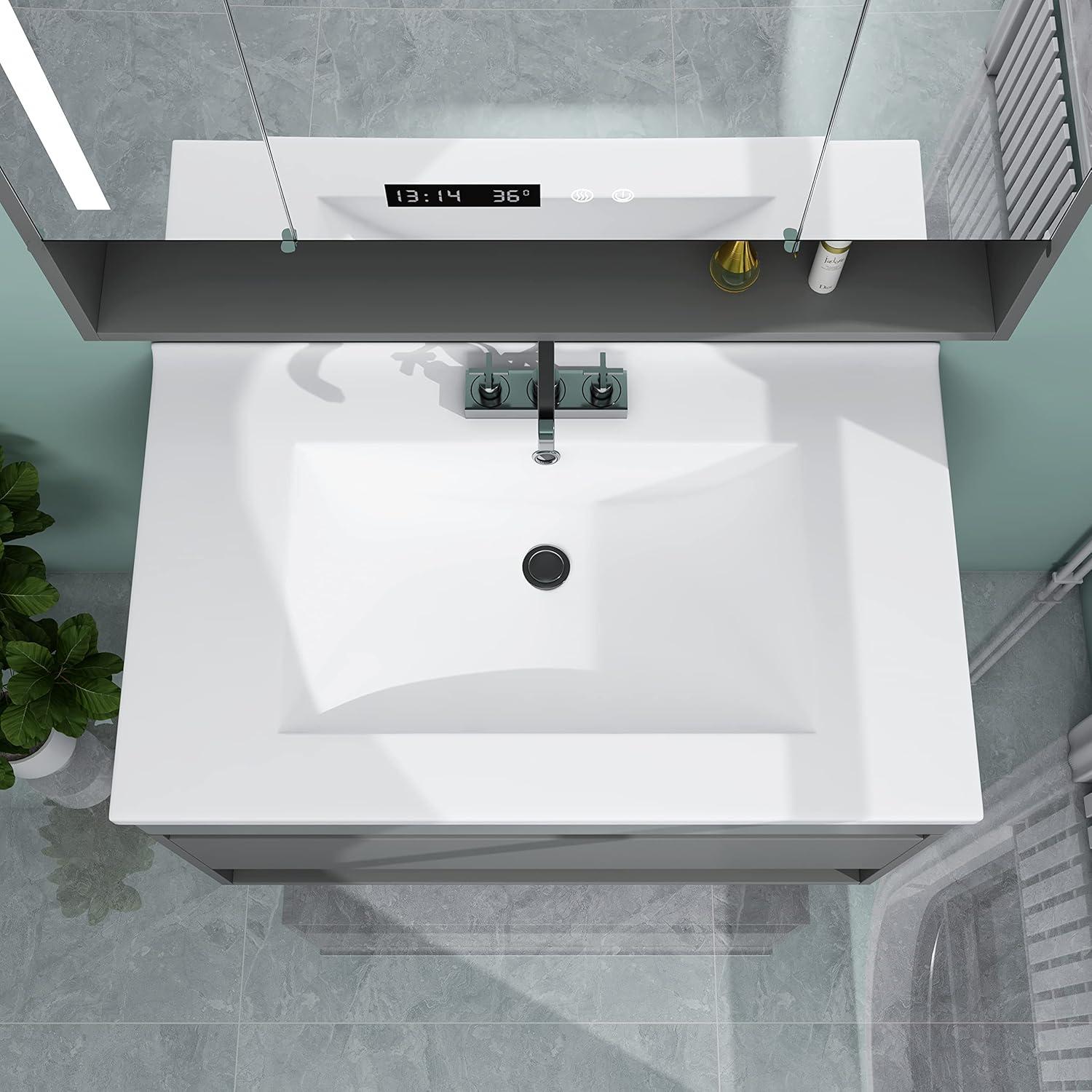 MEJE 30x18 inch Drop in Rectanglar 3 Holes Bathroom Sink, Vanity Top Only, White Glossy Finish