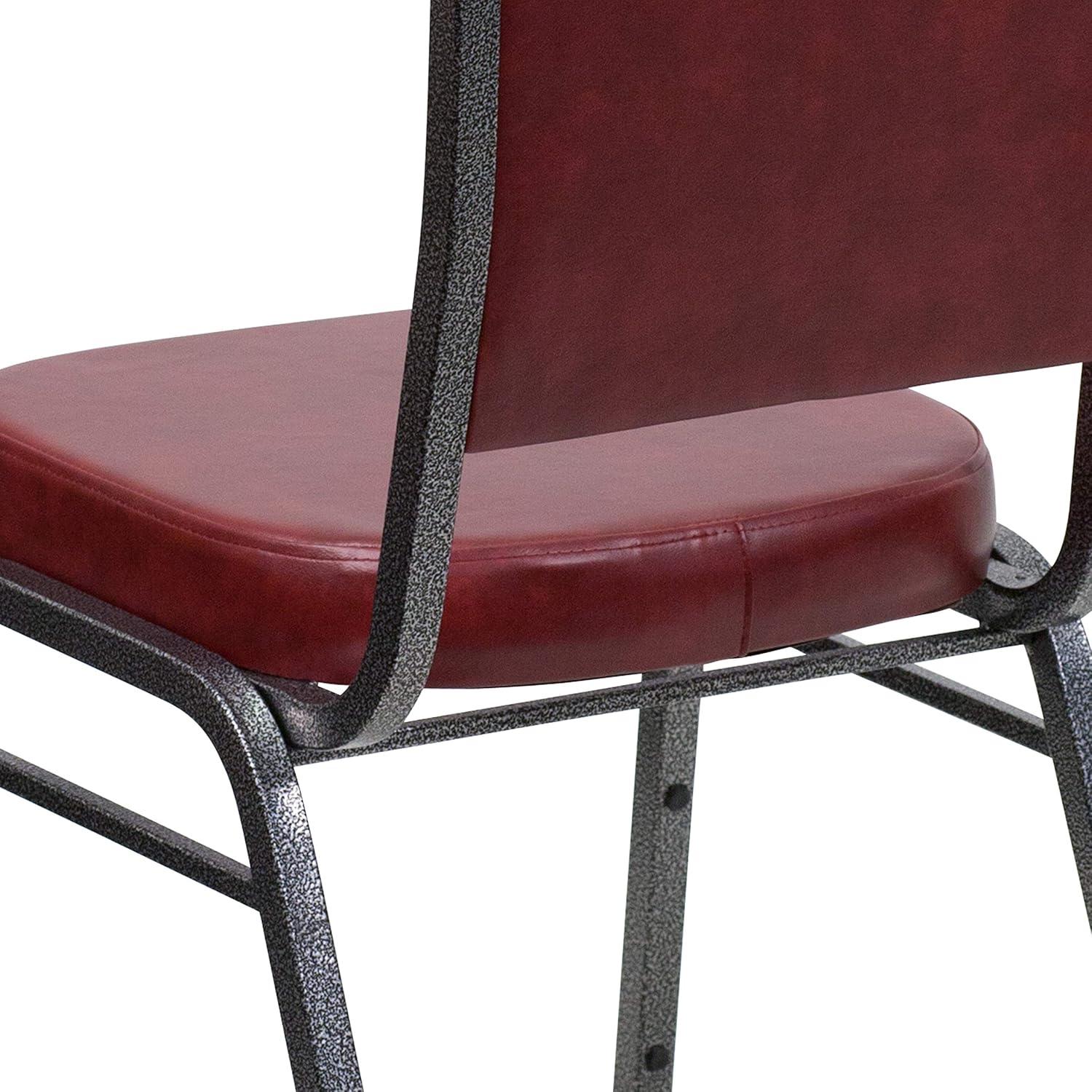 Flash Furniture 4 Pack HERCULES Series Crown Back Stacking Banquet Chair in Burgundy Vinyl - Silver Vein Frame