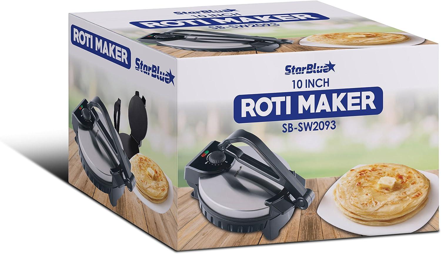 10inch Roti Maker by StarBlue with FREE Roti Warmer - The automatic Stainless Steel Non-Stick Electric machine to make Indian style Chapati, Tortilla, Roti AC 120V 50/60Hz 1200W