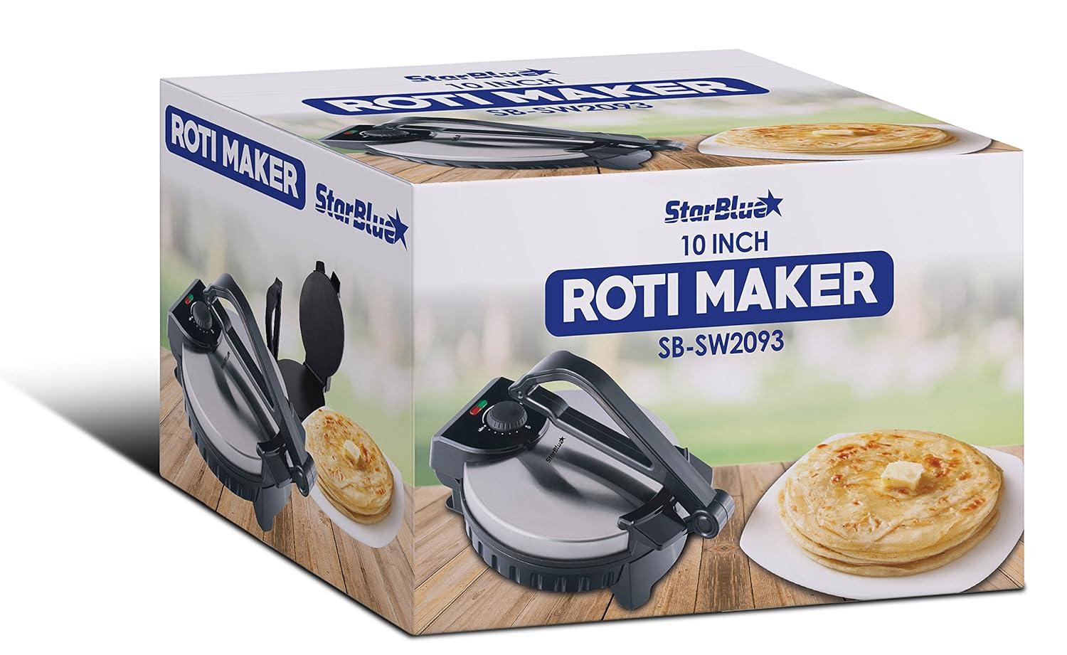 10inch Roti Maker by StarBlue with FREE Roti Warmer - The automatic Stainless Steel Non-Stick Electric machine to make Indian style Chapati, Tortilla, Roti AC 120V 50/60Hz 1200W