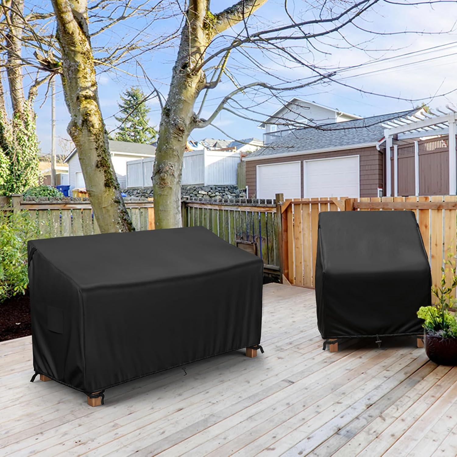 Black Waterproof 2-Seater Patio Loveseat Cover with Buckle Straps