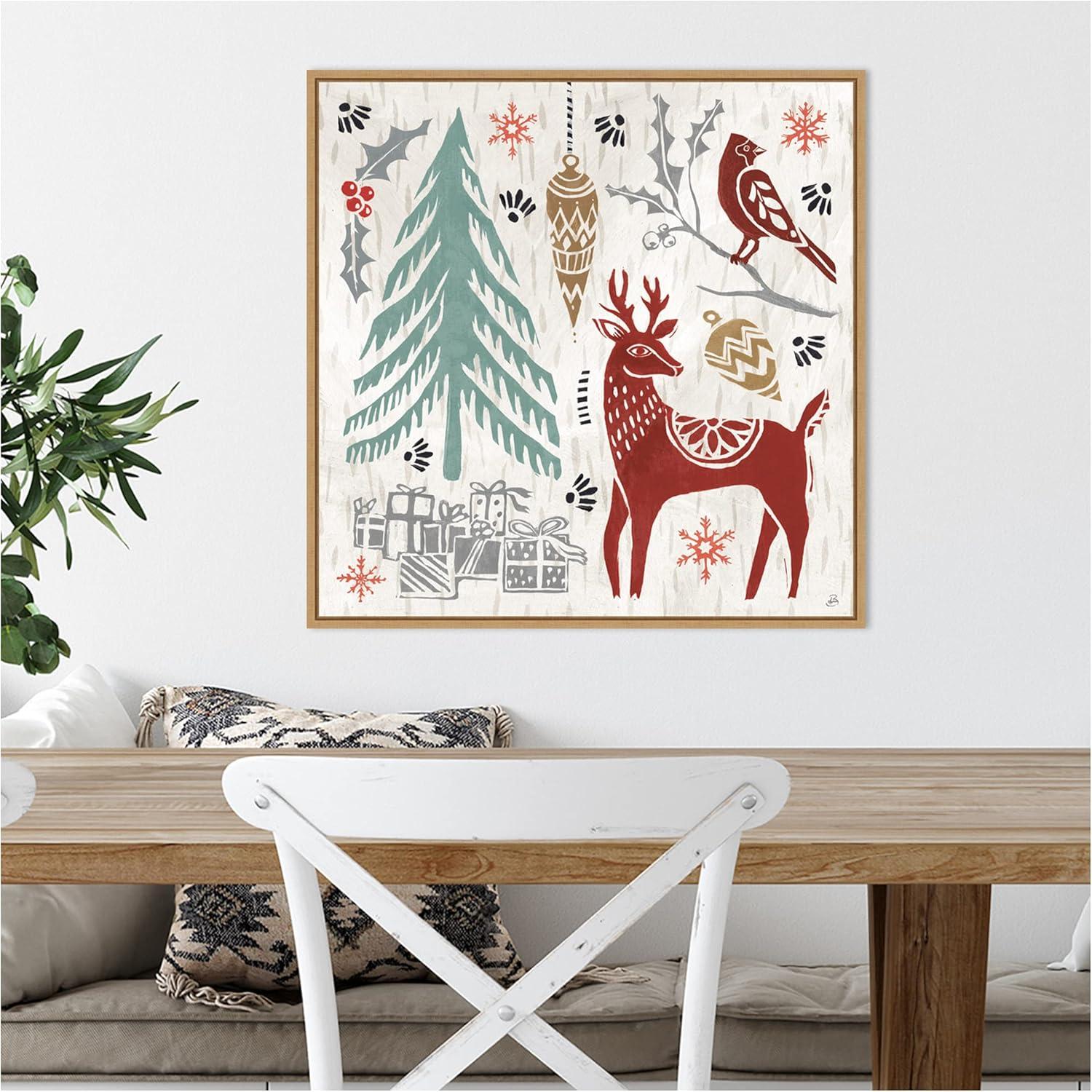 Festive Christmas Canvas Print with Maple Frame, 22" x 22"