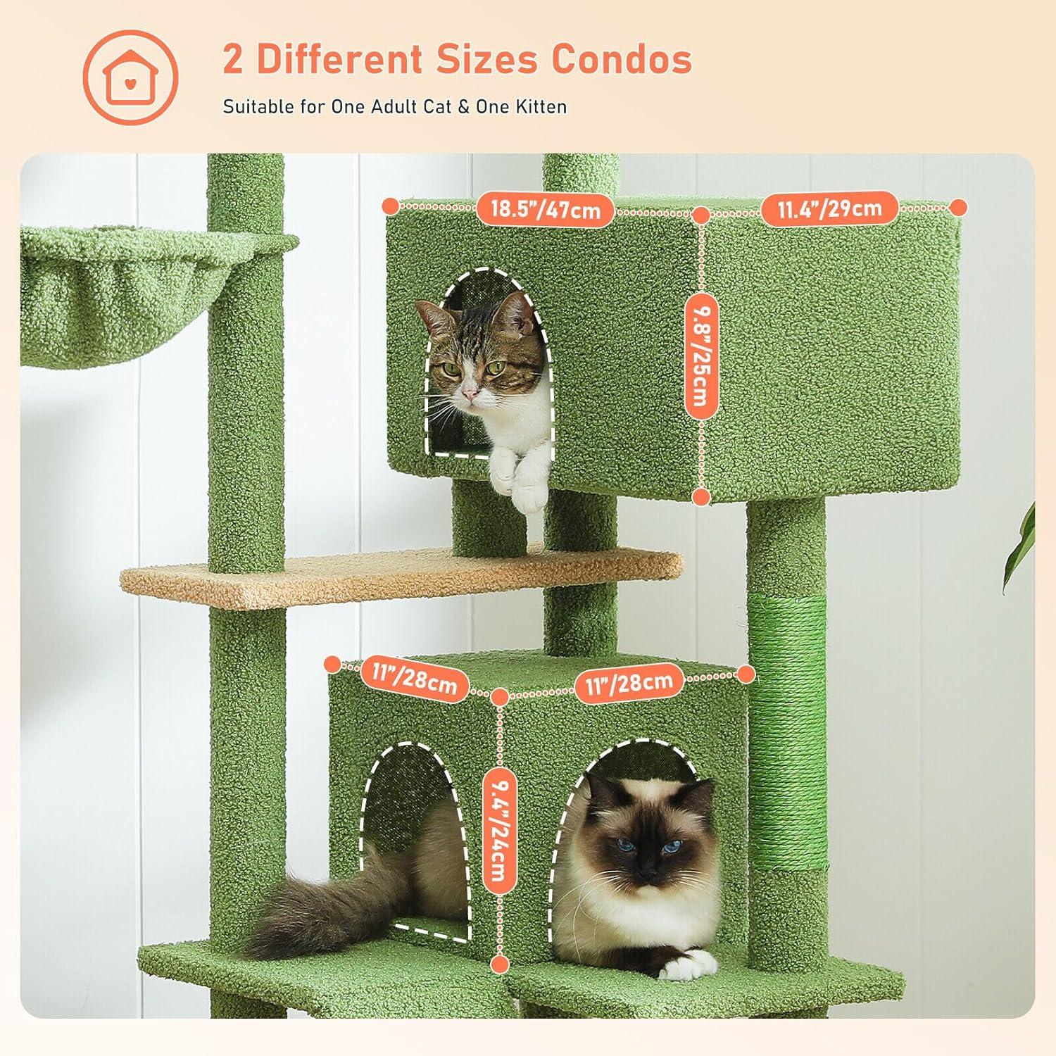71" Indoor Tall Large Cat Tree Multi-Level Cat House With 2 Big Condo Pad Bed, Cozy Hammock And Scratching Posts