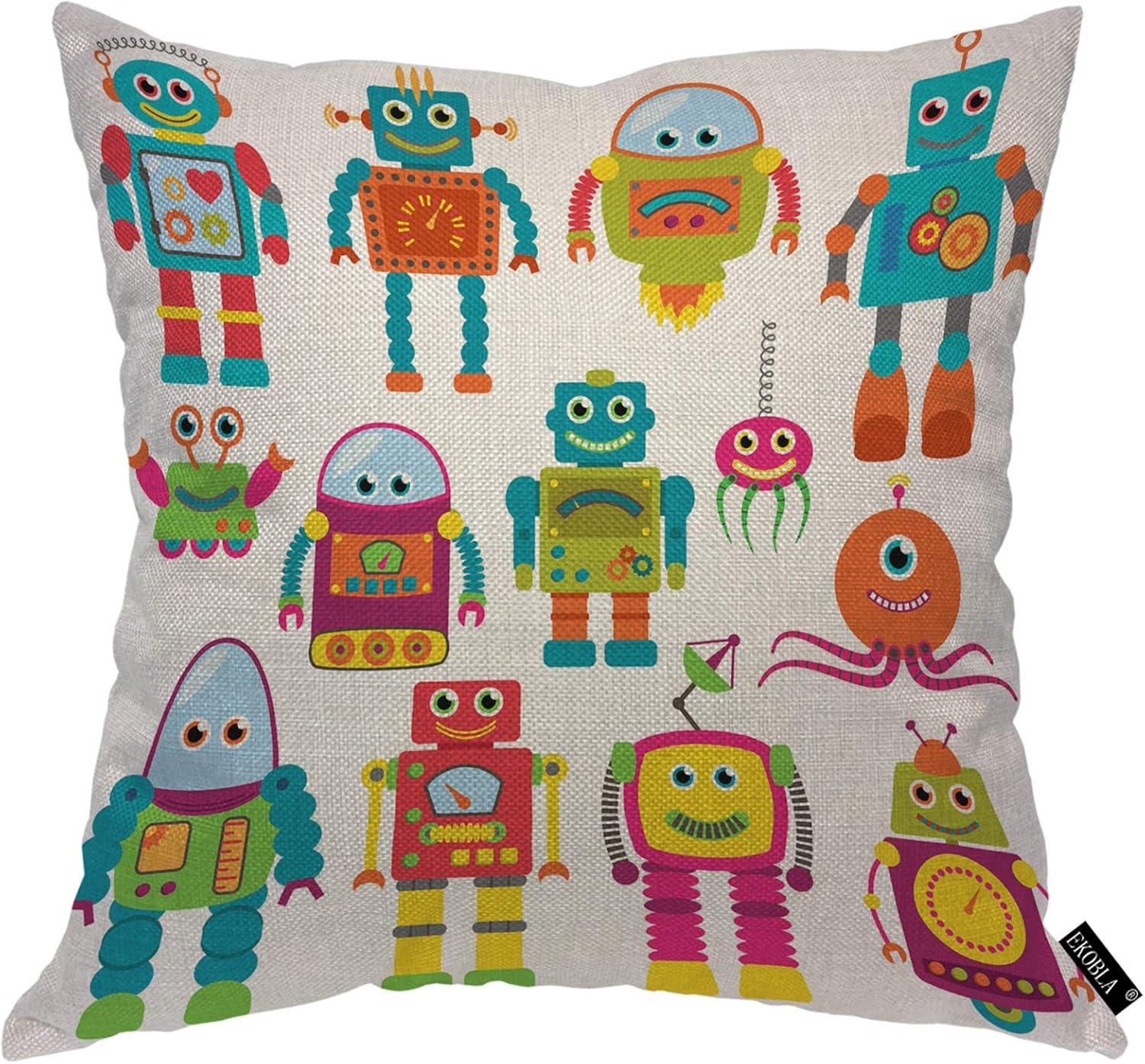 EKOBLA Watercolor Cactus Throw Pillow Cover Green Plants Succulent on Desert Exotic Blossom Cozy Square Cushion Case for Men Women Boys Girls Room Home Decor Cotton Linen 18x18 Inch