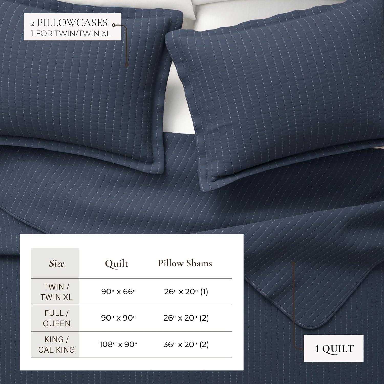 Great Bay Home Detailed Channel Stitch All-Season Reversible Quilt Set With Shams (King, Navy)