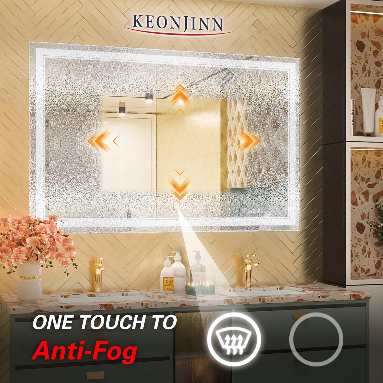 Keonjinn  LED Bathroom Vanity Mirror Wall Mounted Anti-Fog Dimmable Mirror 55X36 Silver
