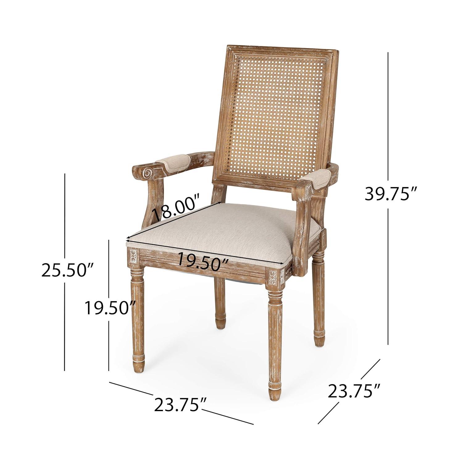 Light Gray Upholstered Arm Chair with Natural Cane and Wood Frame