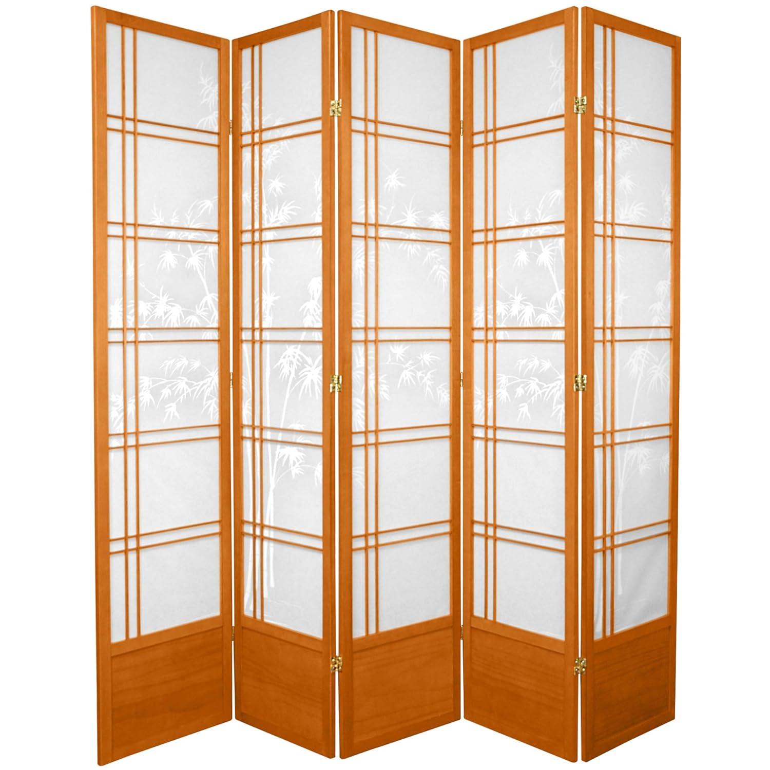 7 ft. Tall Bamboo Tree Shoji Screen - Honey (5 Panels): Oriental Furniture, Hardwood Frame, Metal Hardware