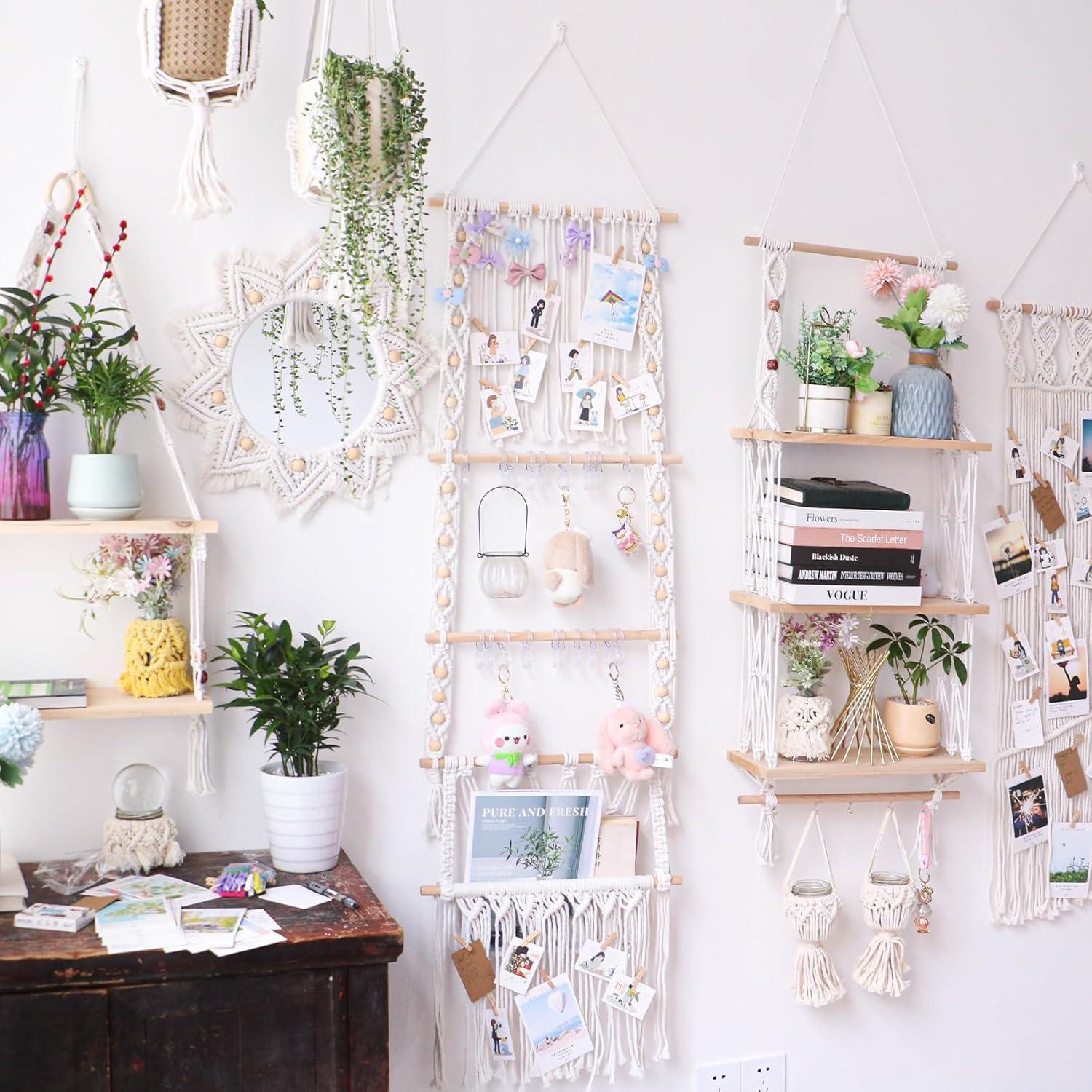 Boho Wall Decor Mirror Macrame Circle Hanging Mirror for Bedroom Living Room Apartment Entryway Home Decor