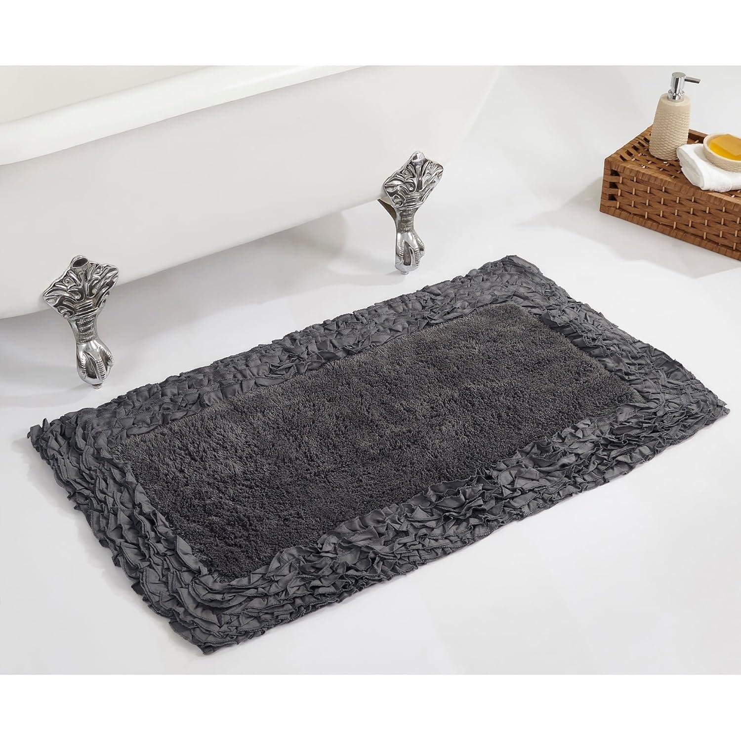 24"x40" Shaggy Border Collection Bath Rug Blue - Better Trends: Cotton Tufted, Machine Washable, No Backing