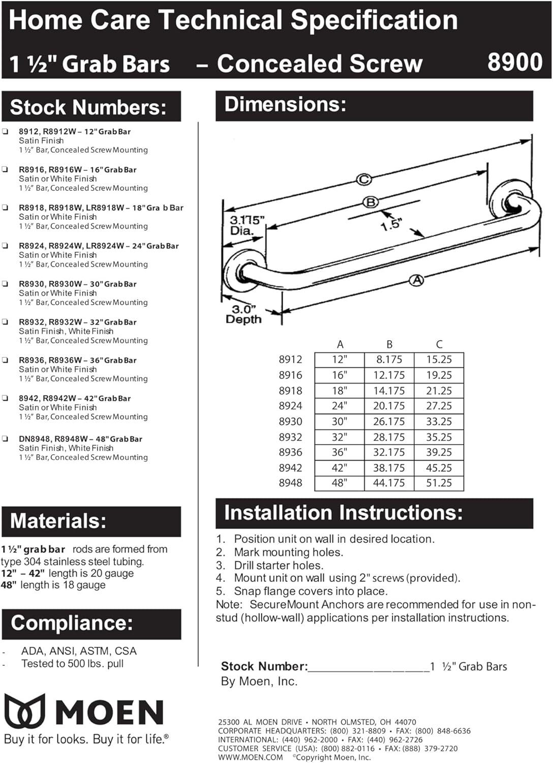 Stainless Steel 24-Inch Wall Mount Grab Bar