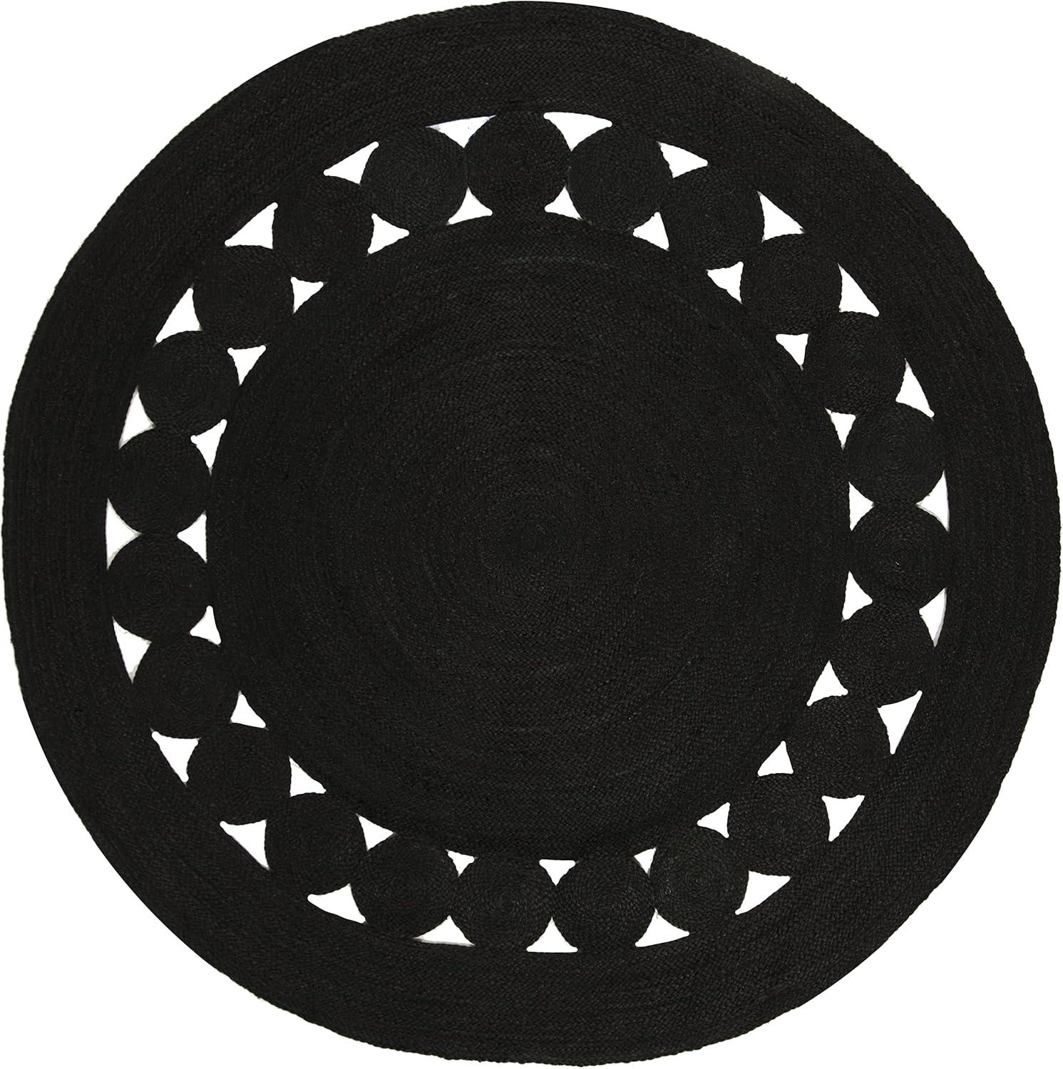 Handmade Black Braided Jute Round Area Rug