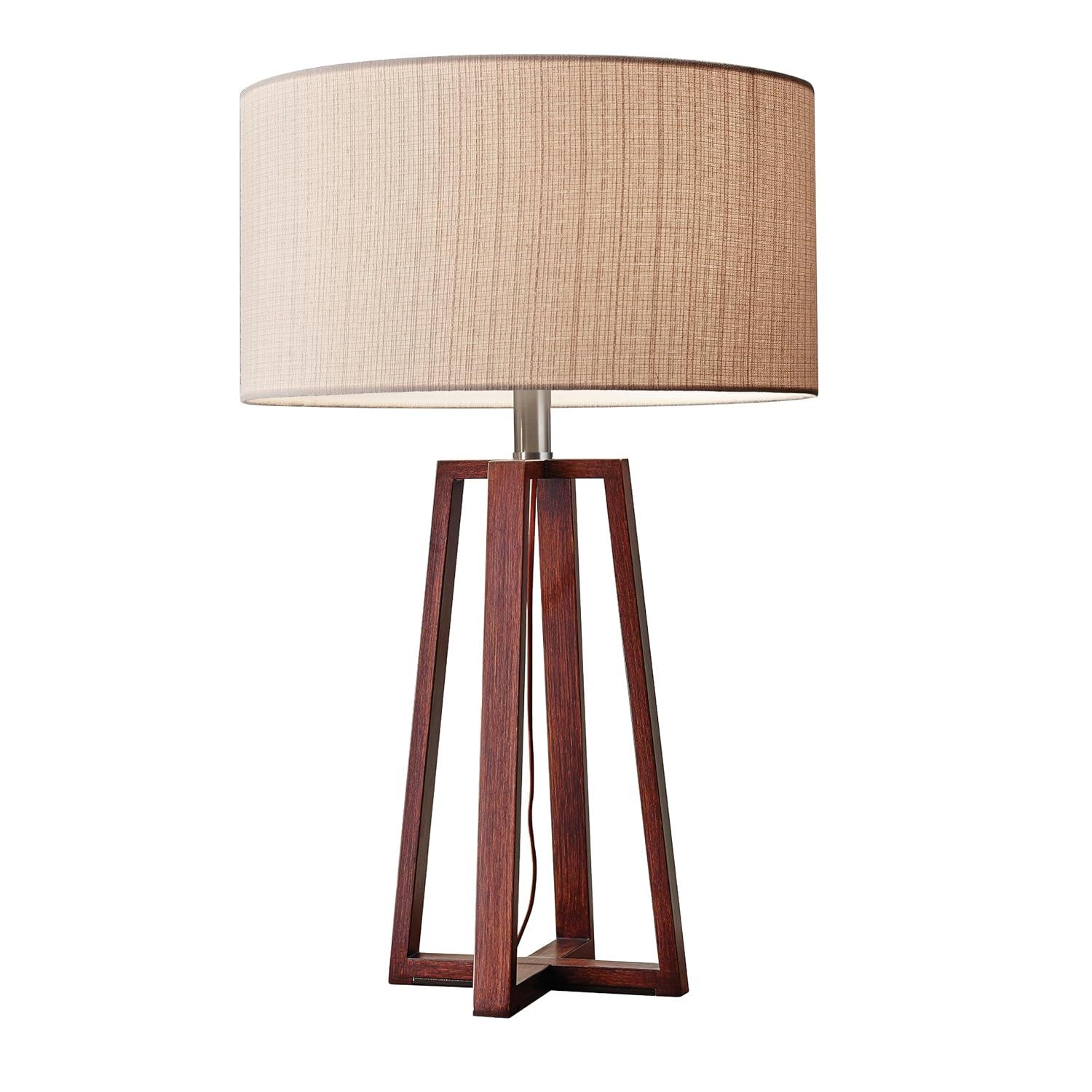 Adesso 23.75" Quinn Table Lamp Brown: ETL Listed, Linen Shade, No Assembly Required