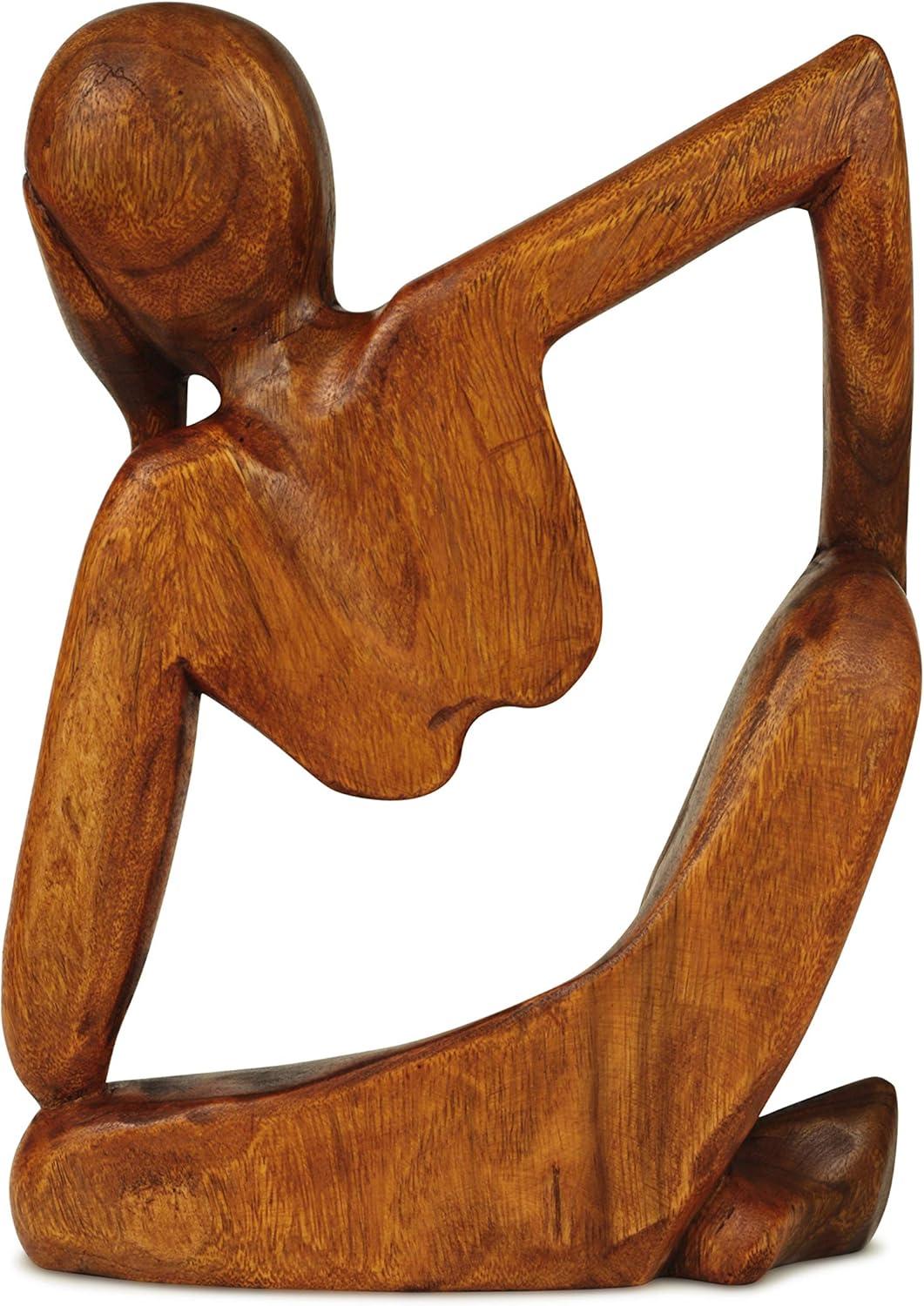 12" Wooden Abstract Sculpture Handmade Handcrafted Art "Thinking Man 2" Home Decor Decorative Figurine Accent Decoration Hand Carved Thinker Statue