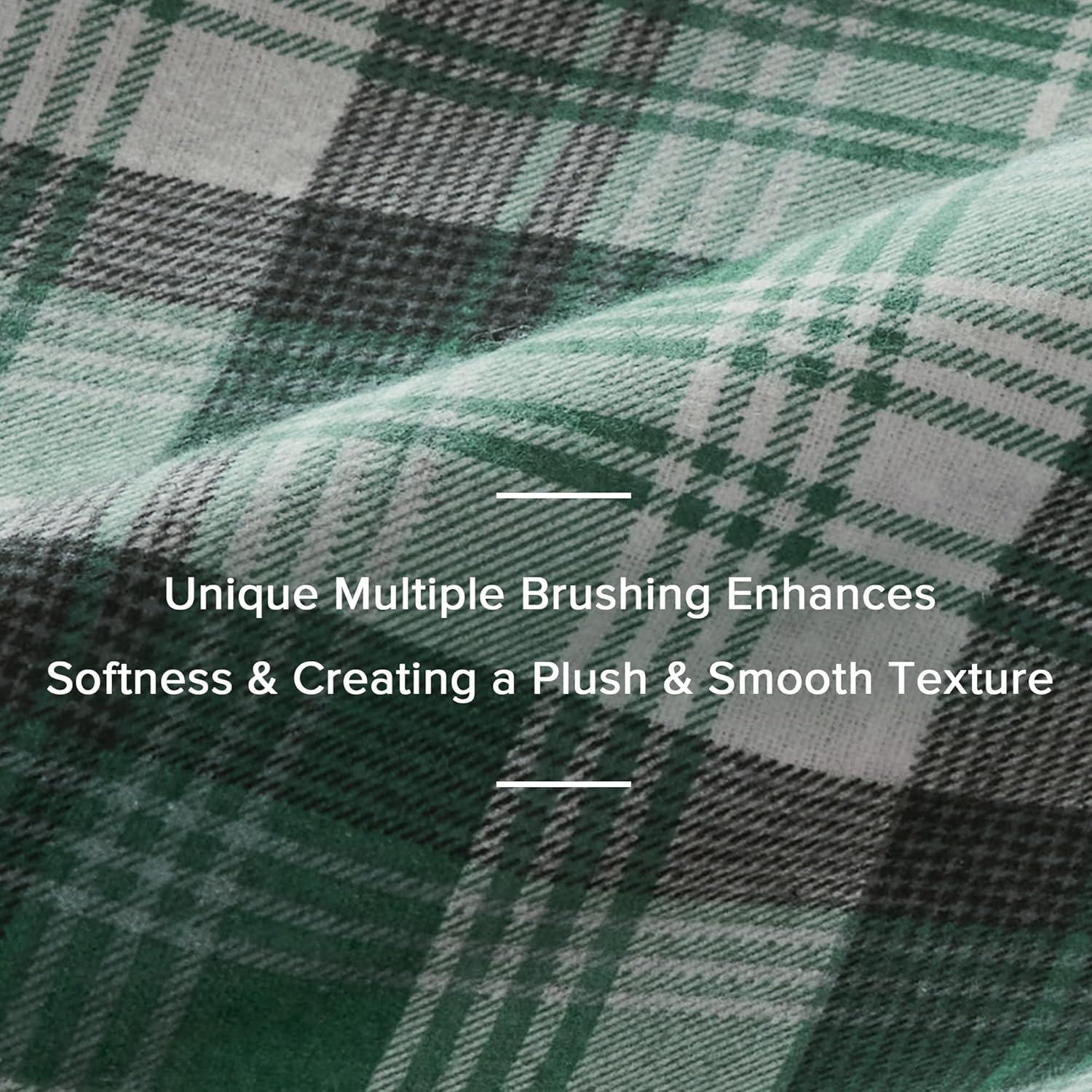 King Patterned Flannel Sheet Set Green Plaid