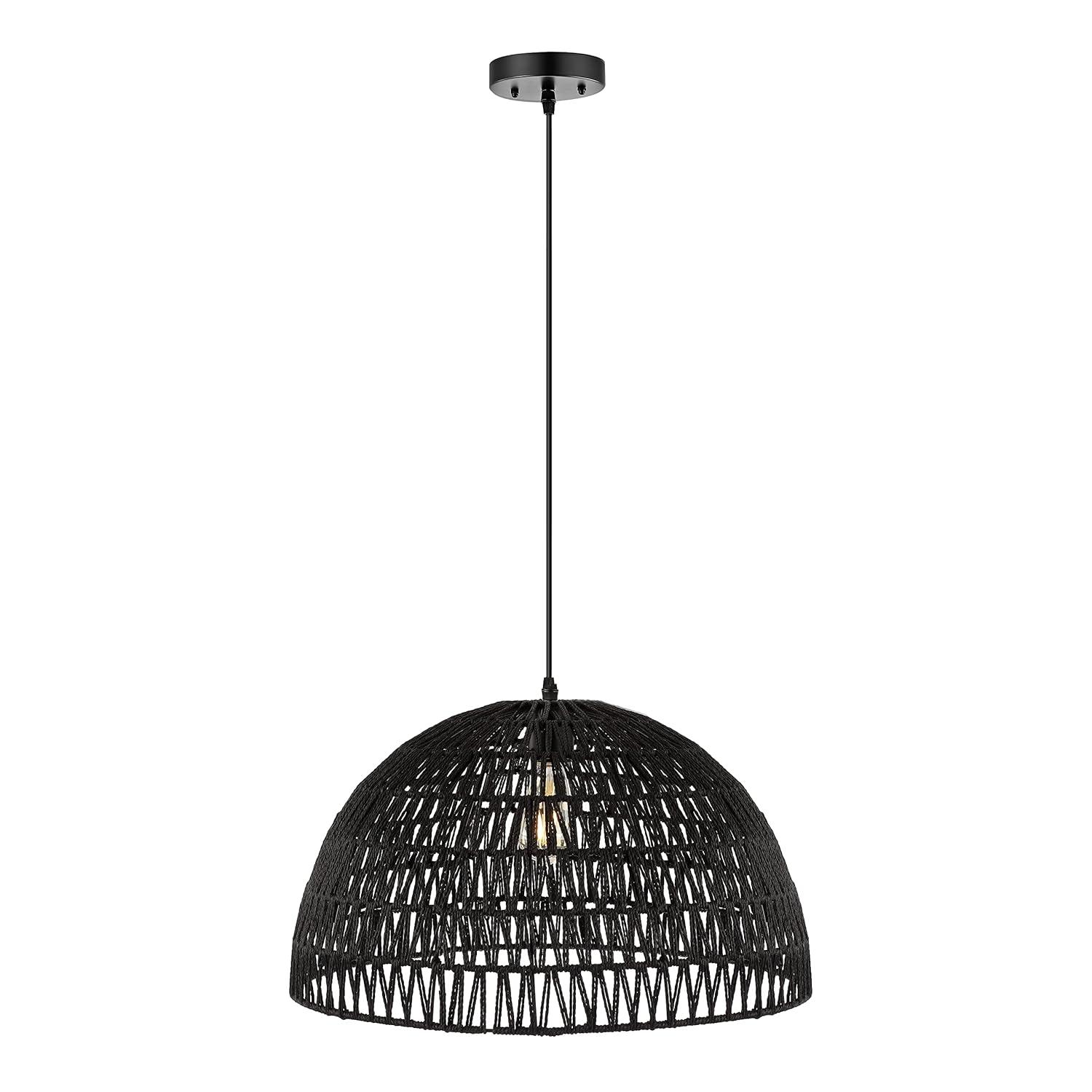 Campana 20" 1-Light Bohemian Modern Woven Rope/Iron LED Pendant, Black
