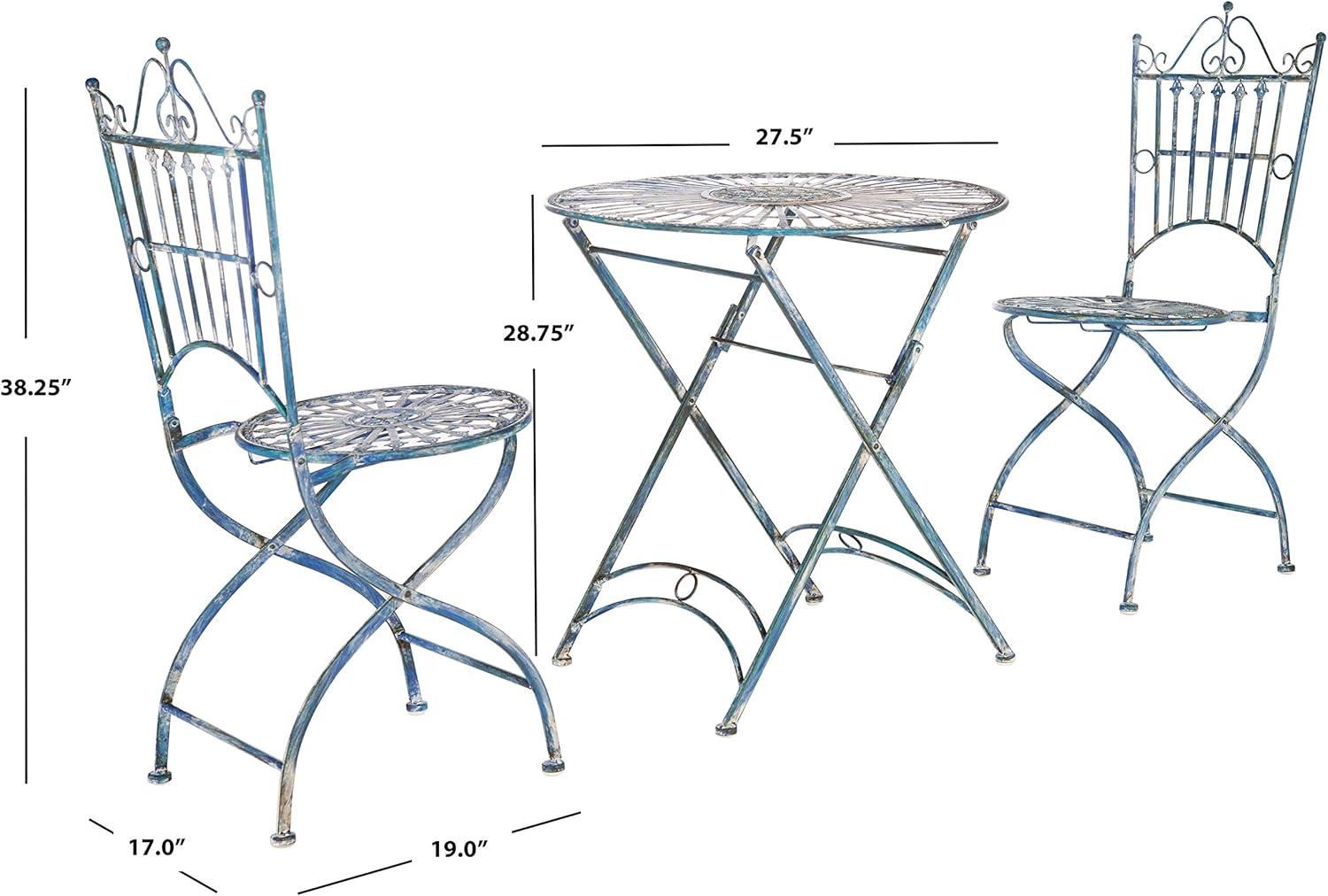 Belen Antique Blue Iron 3-Piece Outdoor Bistro Set