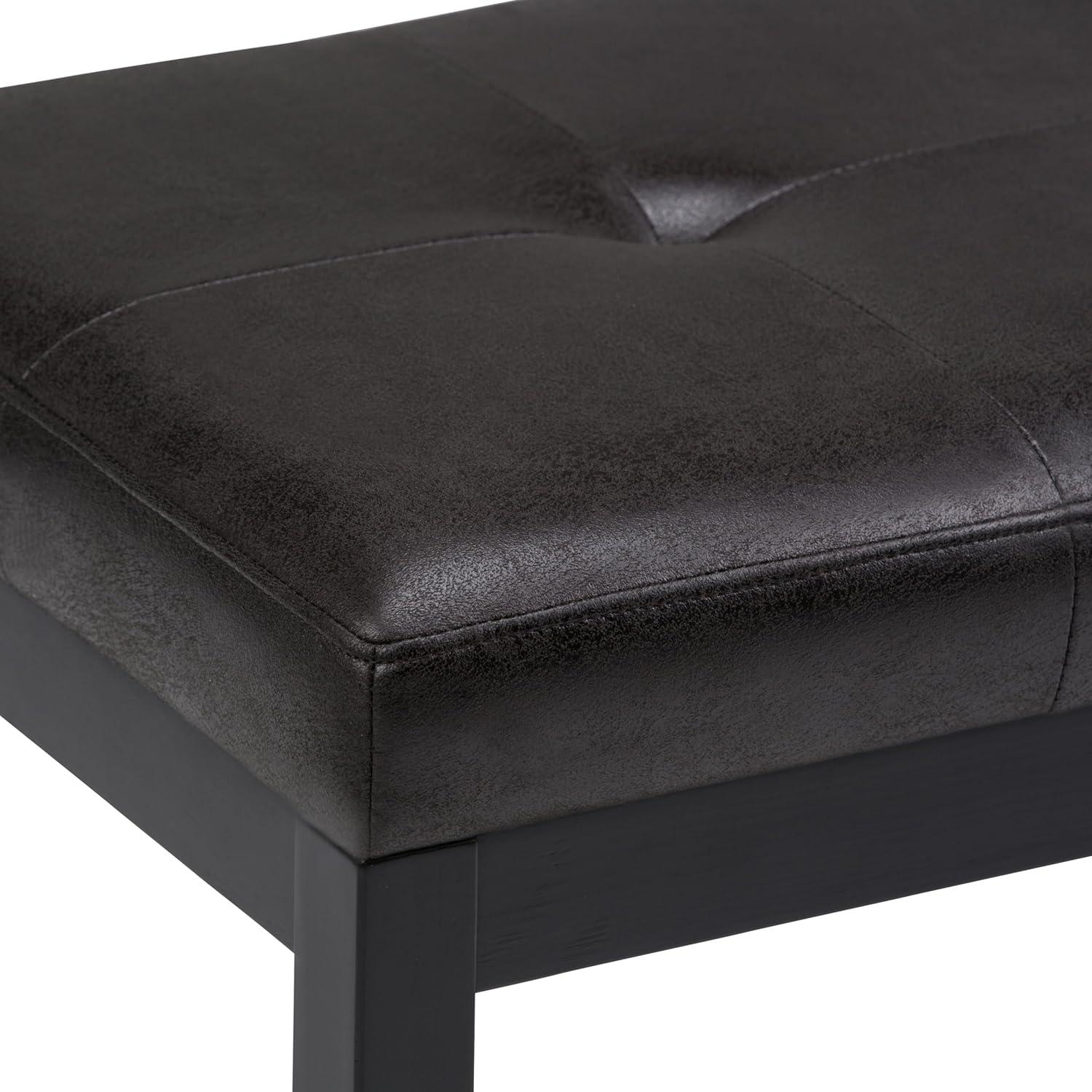 Simpli Home Lacey Faux Leather Tufted Ottoman Bench in Black