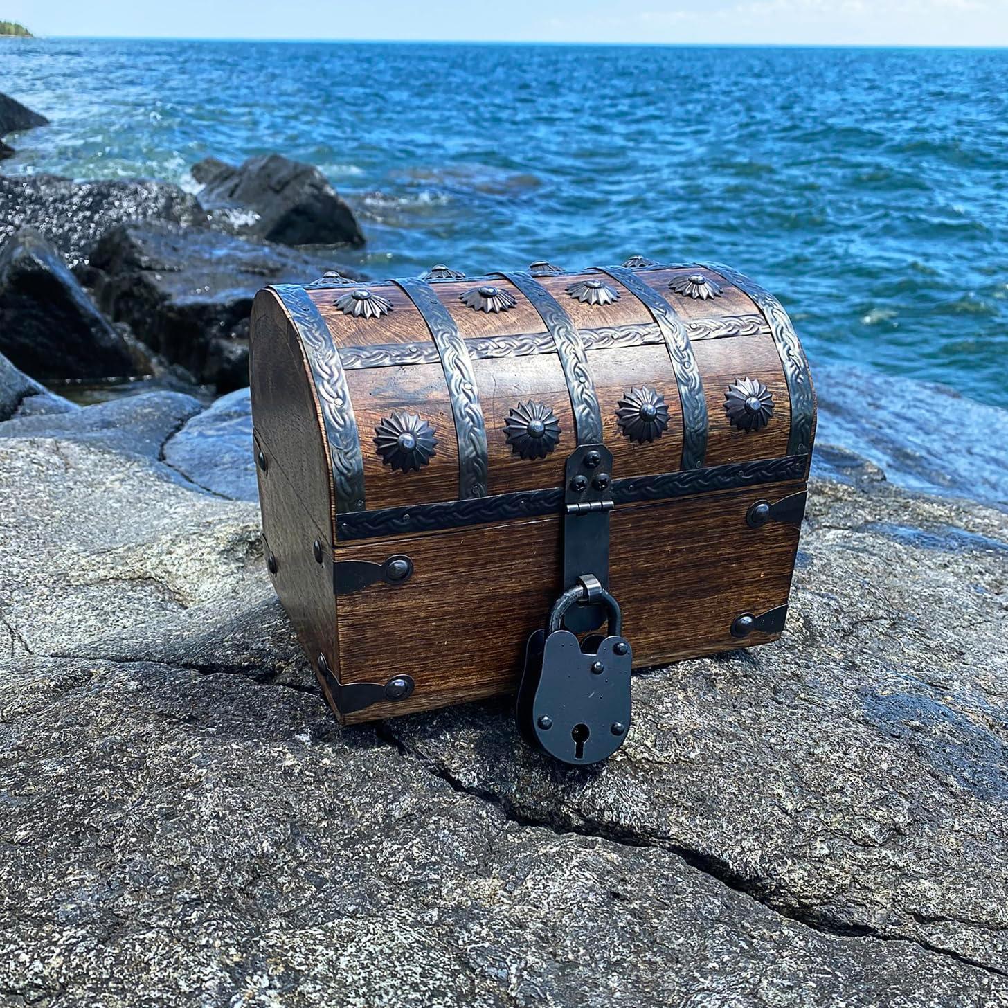 Small Teak and Mango Wood Pirate Treasure Chest with Iron Lock