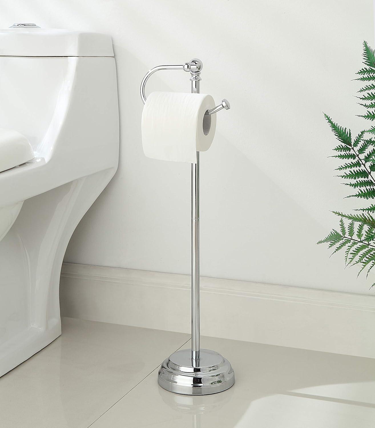 Chrome Free Standing Toilet Paper Roll Holder Stand