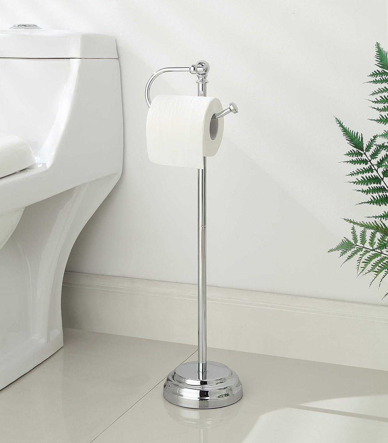 SunnyPoint Bathroom Free Standing Toilet Paper Roll Holder Stand WF-HLS-KD-02CH