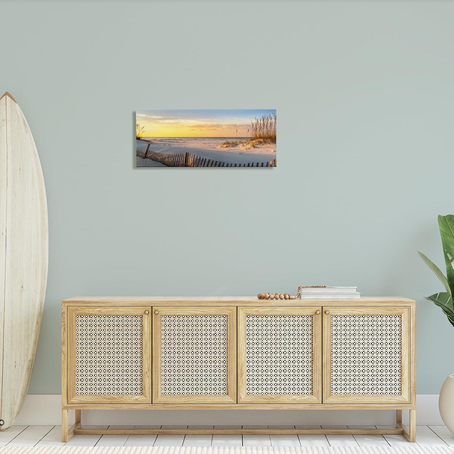 Panoramic Coastal Beach Sunrise Canvas Wall Art, 30 x 13 in