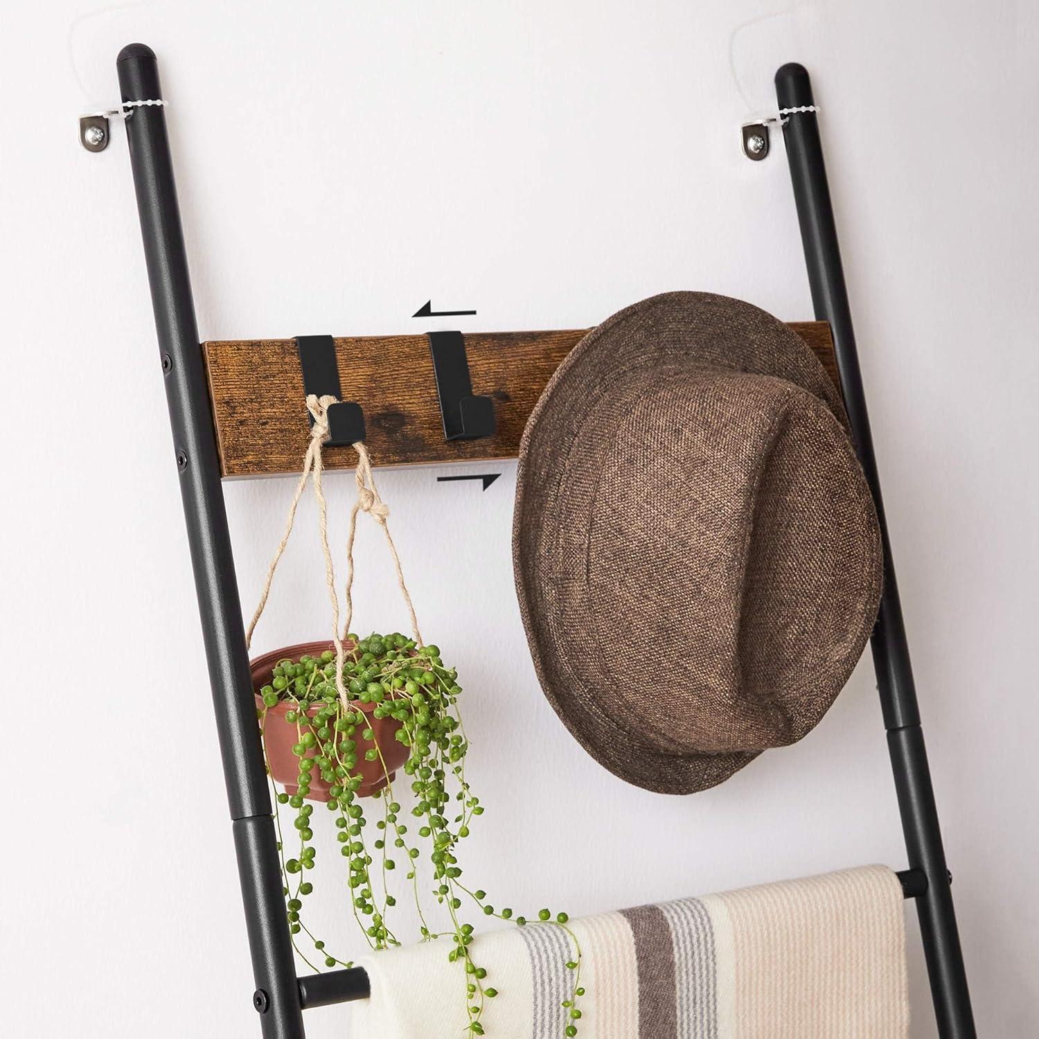 Rustic Brown and Black 5-Tier Ladder Shelf with Metal Frame