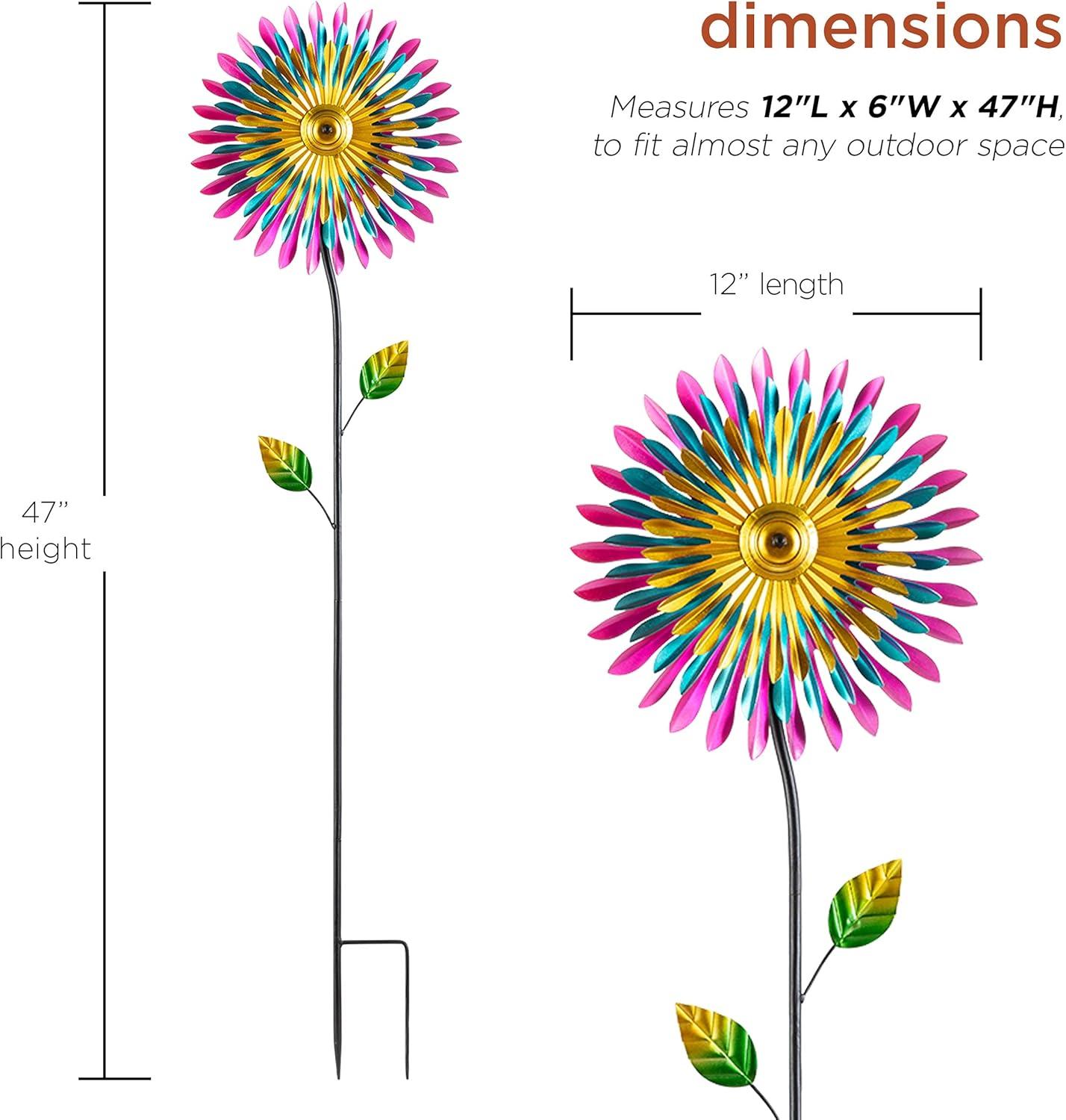 Metal Daisy Wind Spinner Garden Stake - Alpine Corporation: Outdoor Decor, Freestanding Iron Display