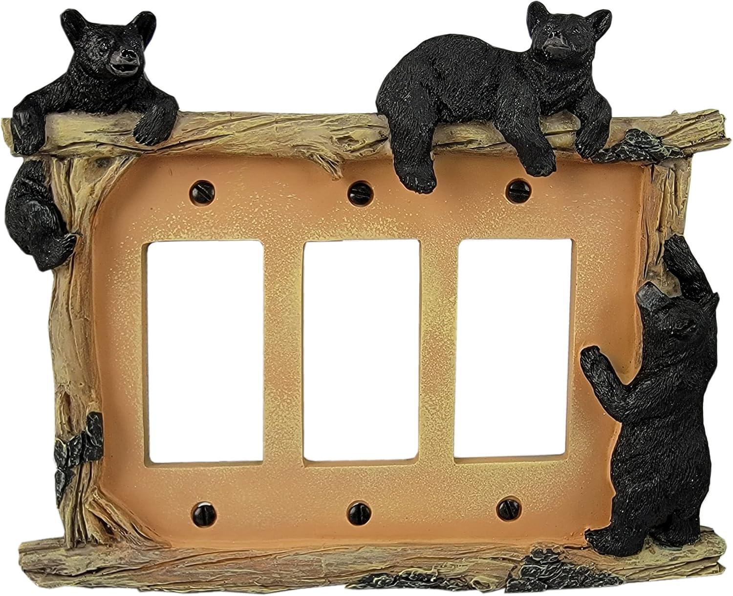 Rivers Edge Products Decora Light Switch Cover Plate, Triple Gang, Poly-Resin Decorator Wall Plate Cover, Hand-Painted Decorative Wall Switch Plate, Screws Included, Bear