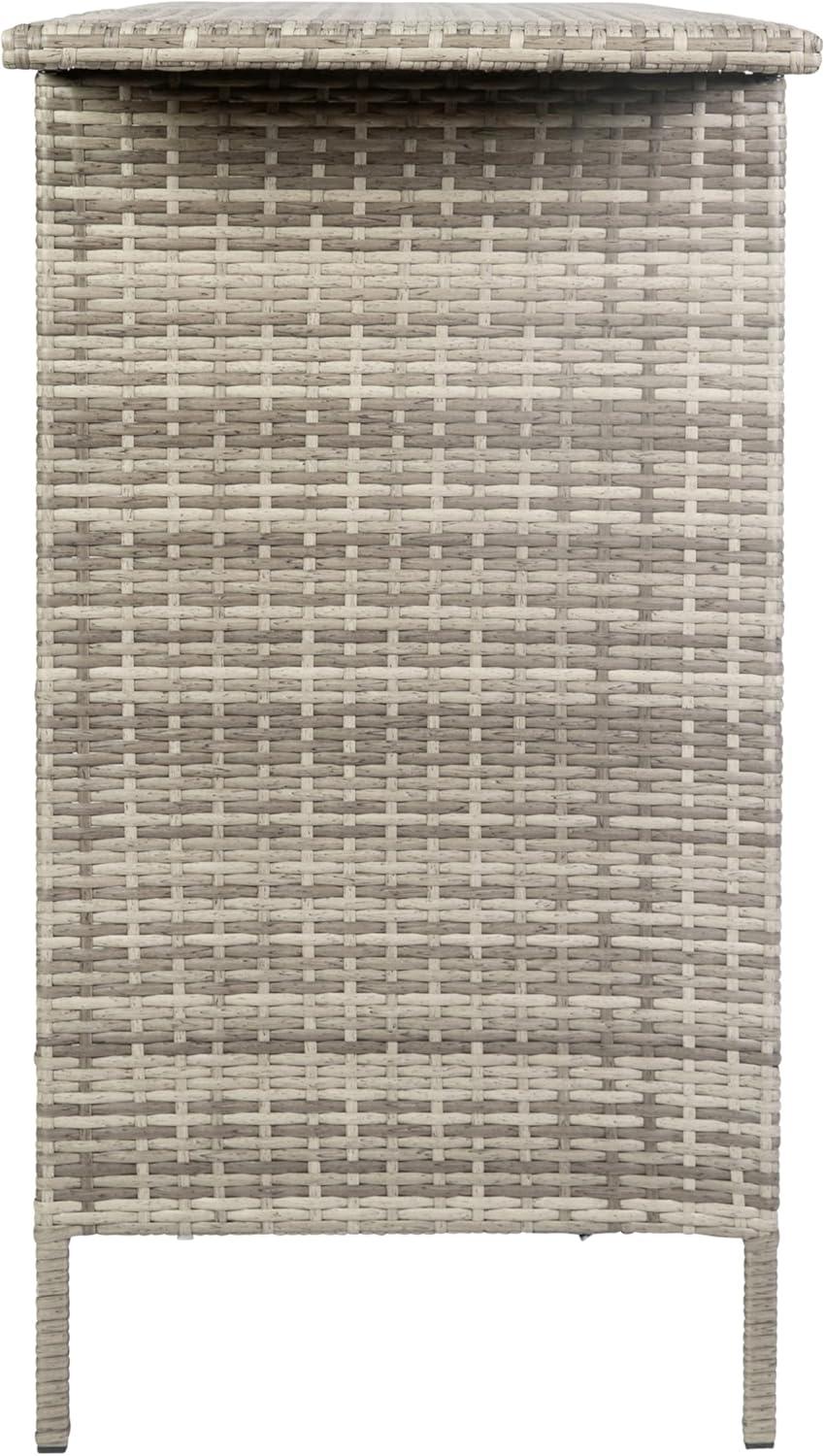 Flash Furniture Marco Indoor/Outdoor Patio Wicker Rattan Bar Counter Table with 2 Shelves, Gray