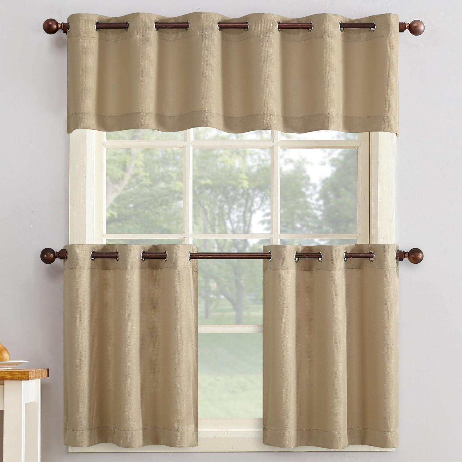 2pc 56"x24" No. 918 Semi-Sheer Montego Casual Textured Grommet Kitchen Curtain Tier Pair Taupe: 24 Inch Kitchen Window Curtains