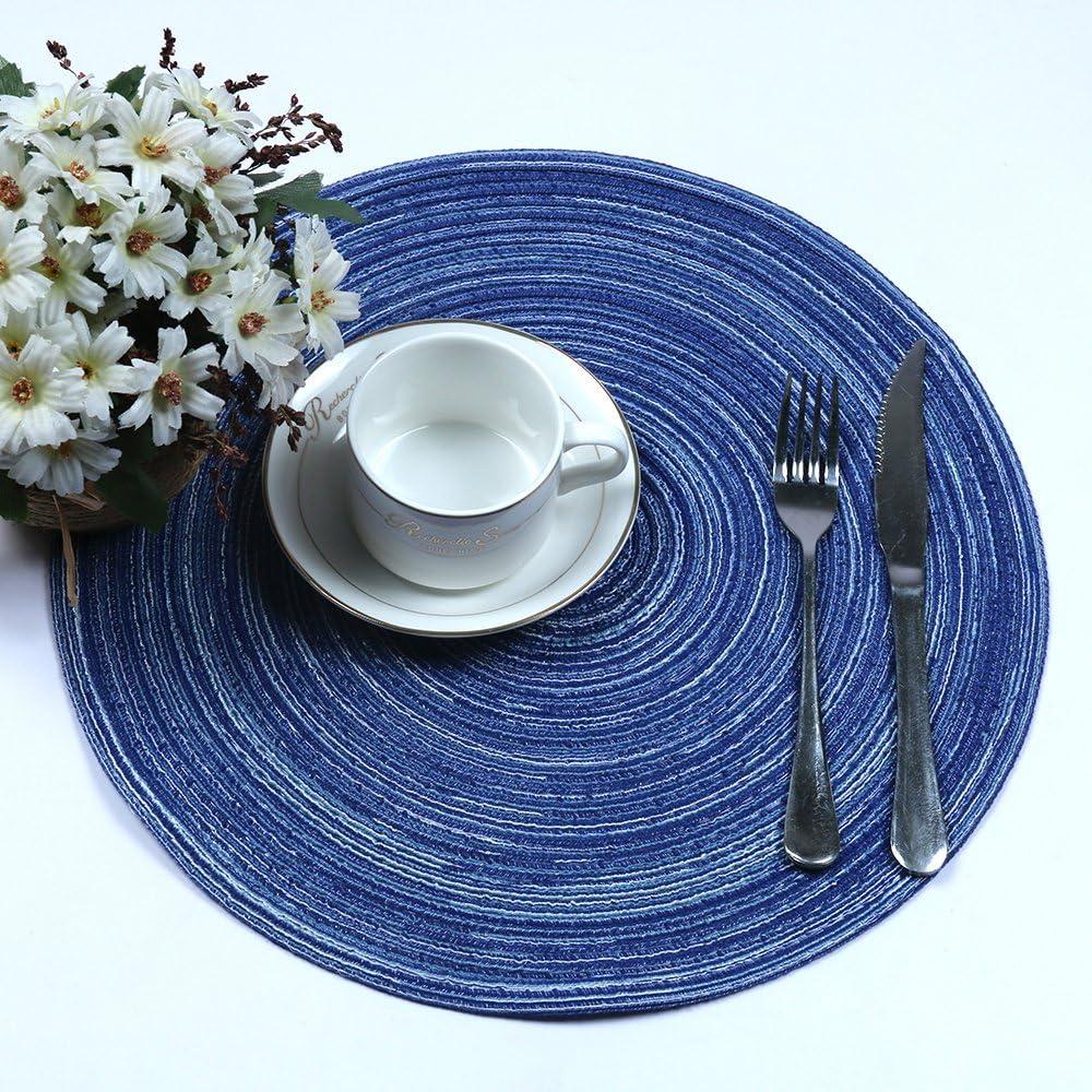 Blue Round Heat-Resistant Fabric Placemats, Set of 4