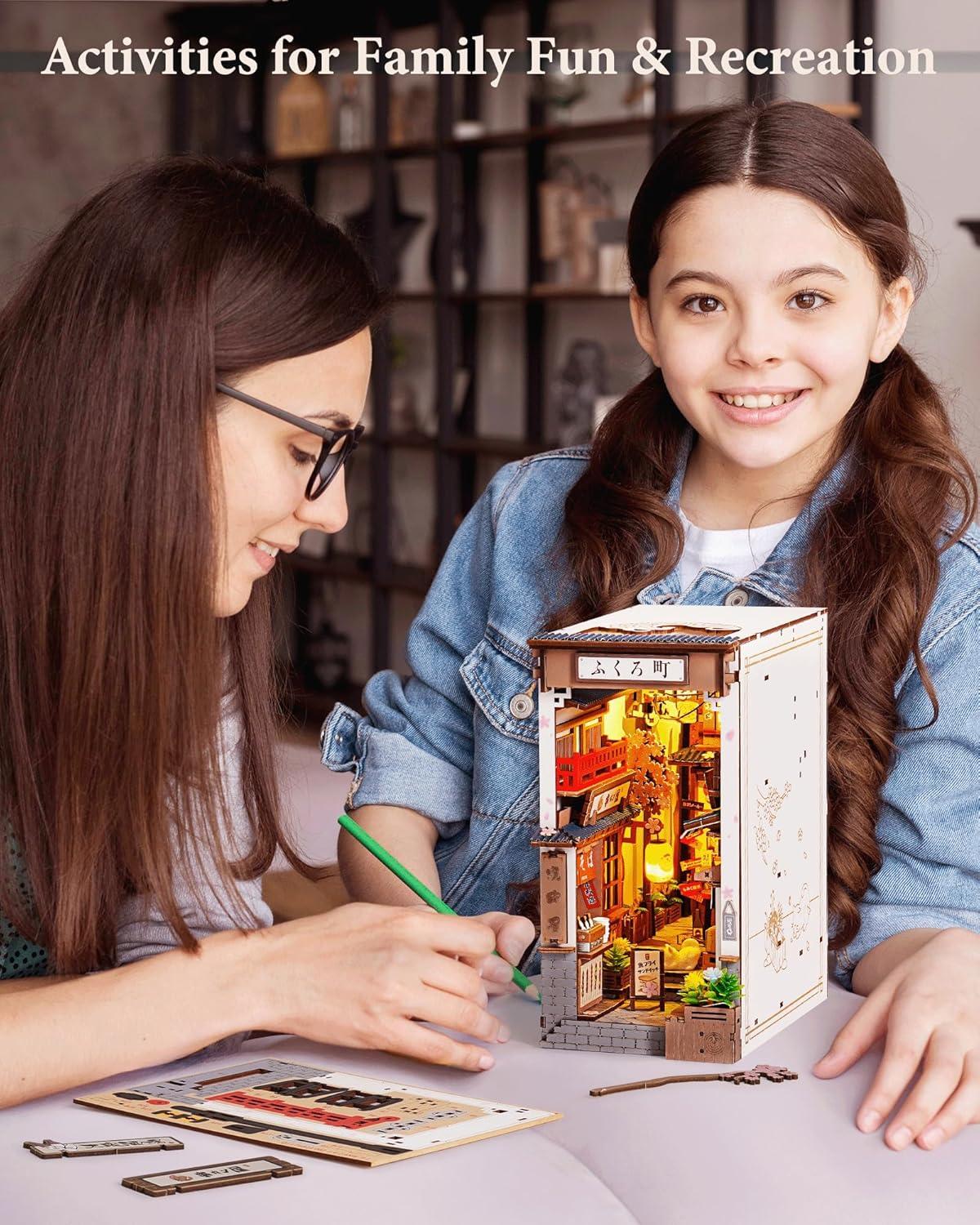 Rolife Book Nook 3D Jigsaw Puzzle Sakura Wine Alley Wooden Model Building Kit Decorative Bookend Stand DIY Bookshelf Insert Decor Gift for Teen Adults