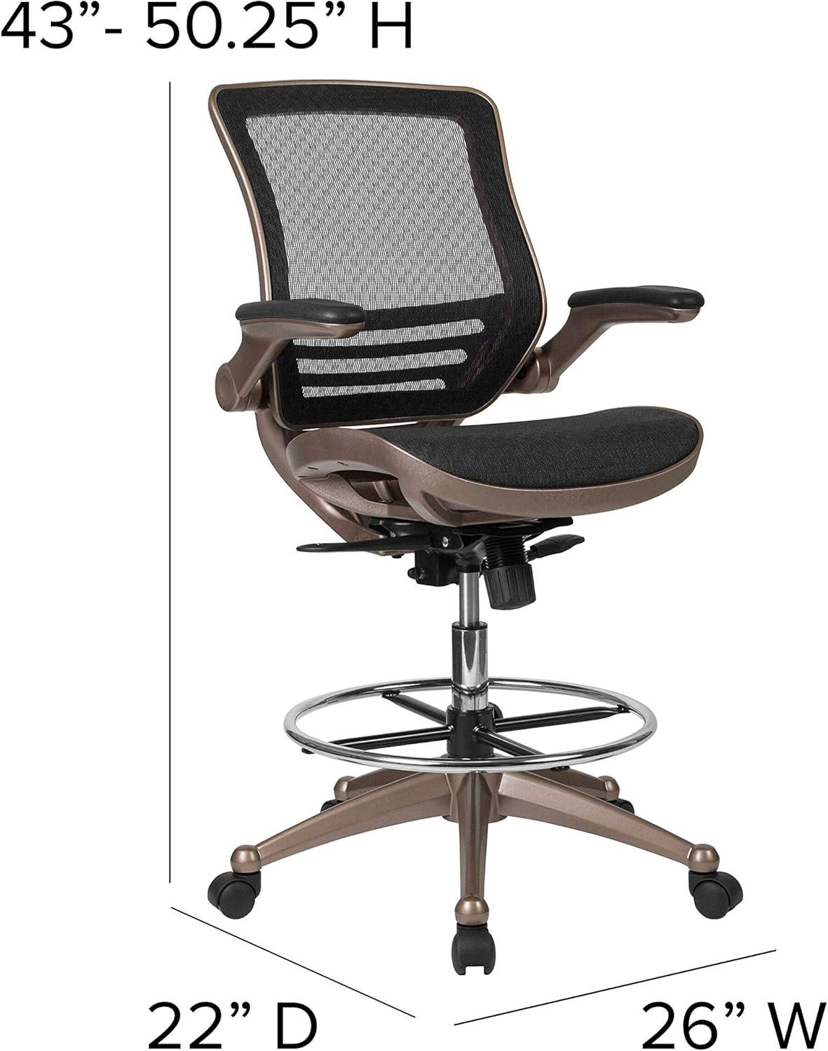 Flash Furniture Mid-Back Transparent Mesh Drafting Chair with Flip-Up Arms