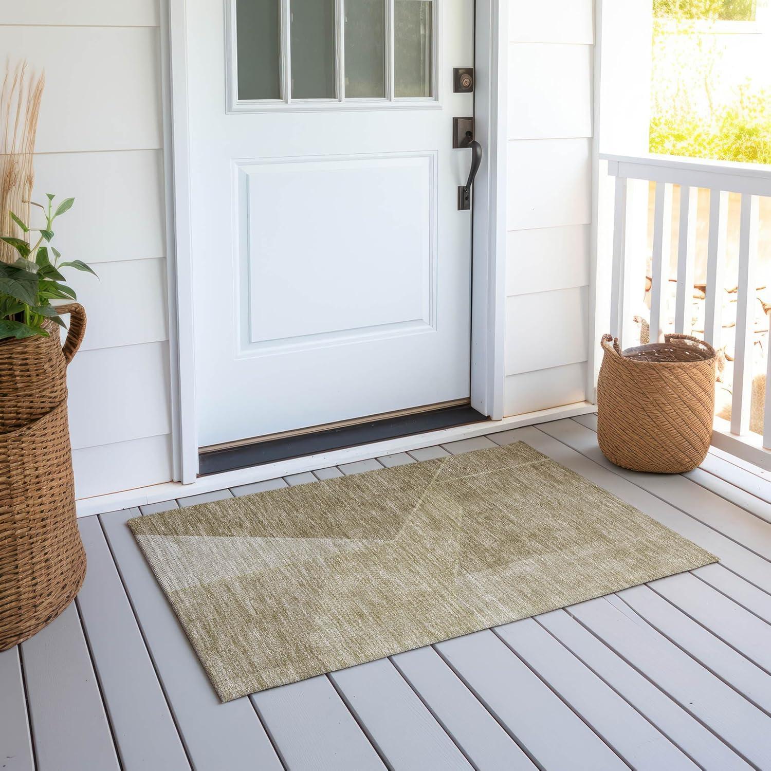 Beige Flat Woven Synthetic Rectangular Washable Area Rug