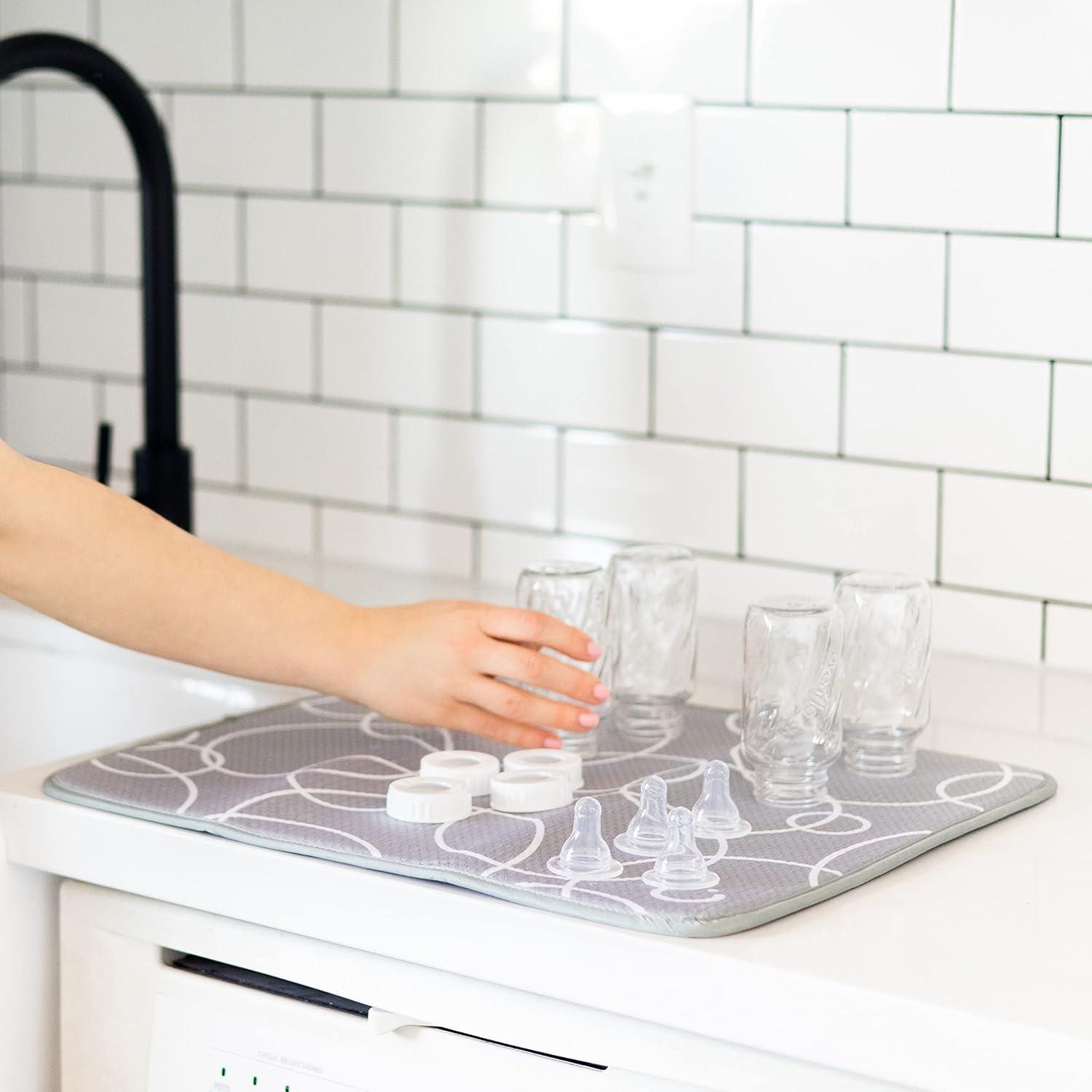 LunaLulinlk Microfiber Kitchen Counter Dish Drying Mats, Gray, Set of 2