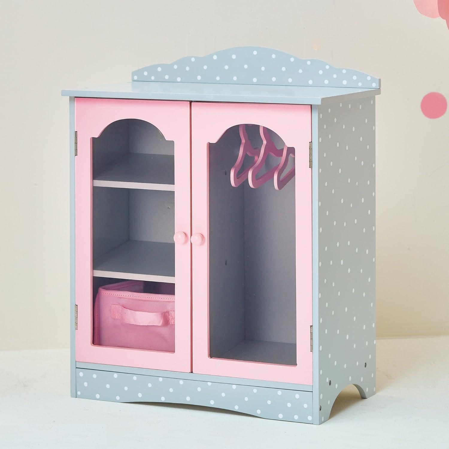 Olivia's Little World Polka Dots Princess Toy Closet with Hangers for 18" Dolls - Gray/Pink