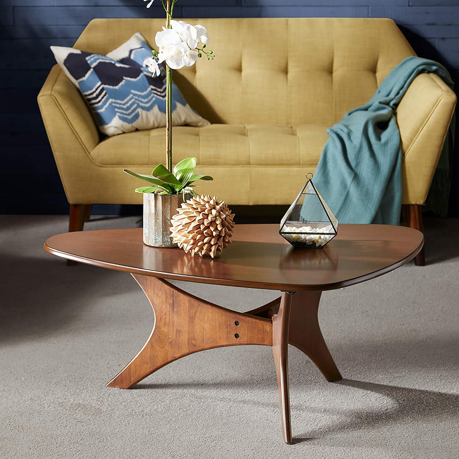 Blaze Triangle Wood Coffee Table Pecan: Chic Mid-Century, Unique Base, Living Room Furniture