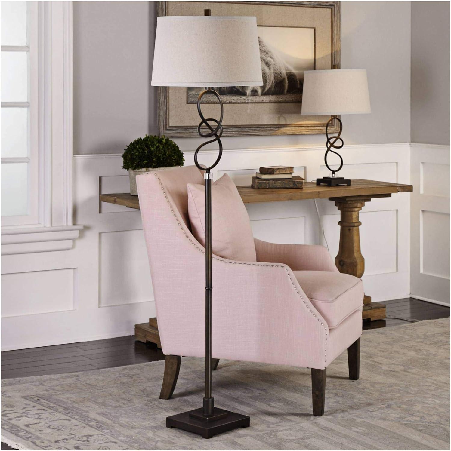 Uttermost Tenley Steel Crystal Floor Lamp in Rubbed Bronze and Light Beige