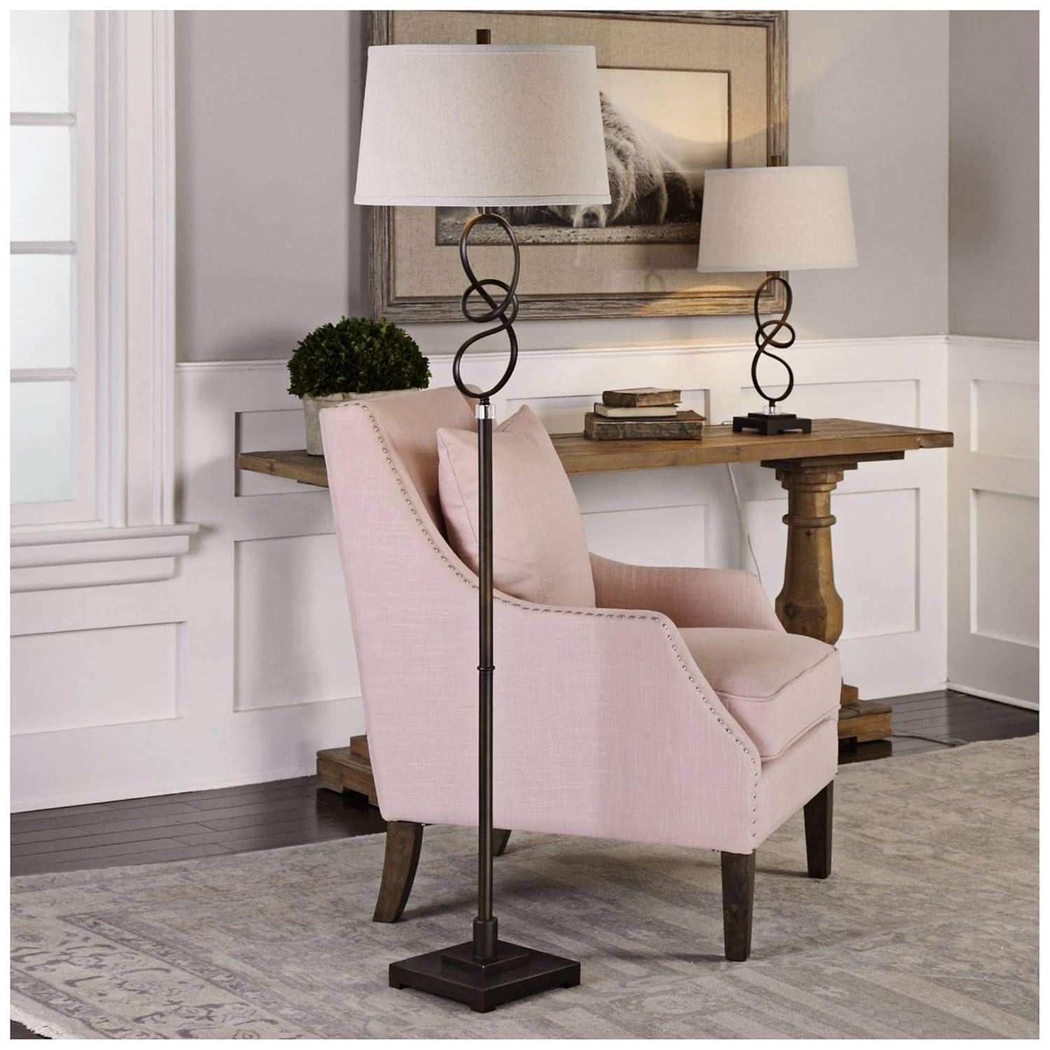 Uttermost Tenley Steel Crystal Floor Lamp in Rubbed Bronze and Light Beige