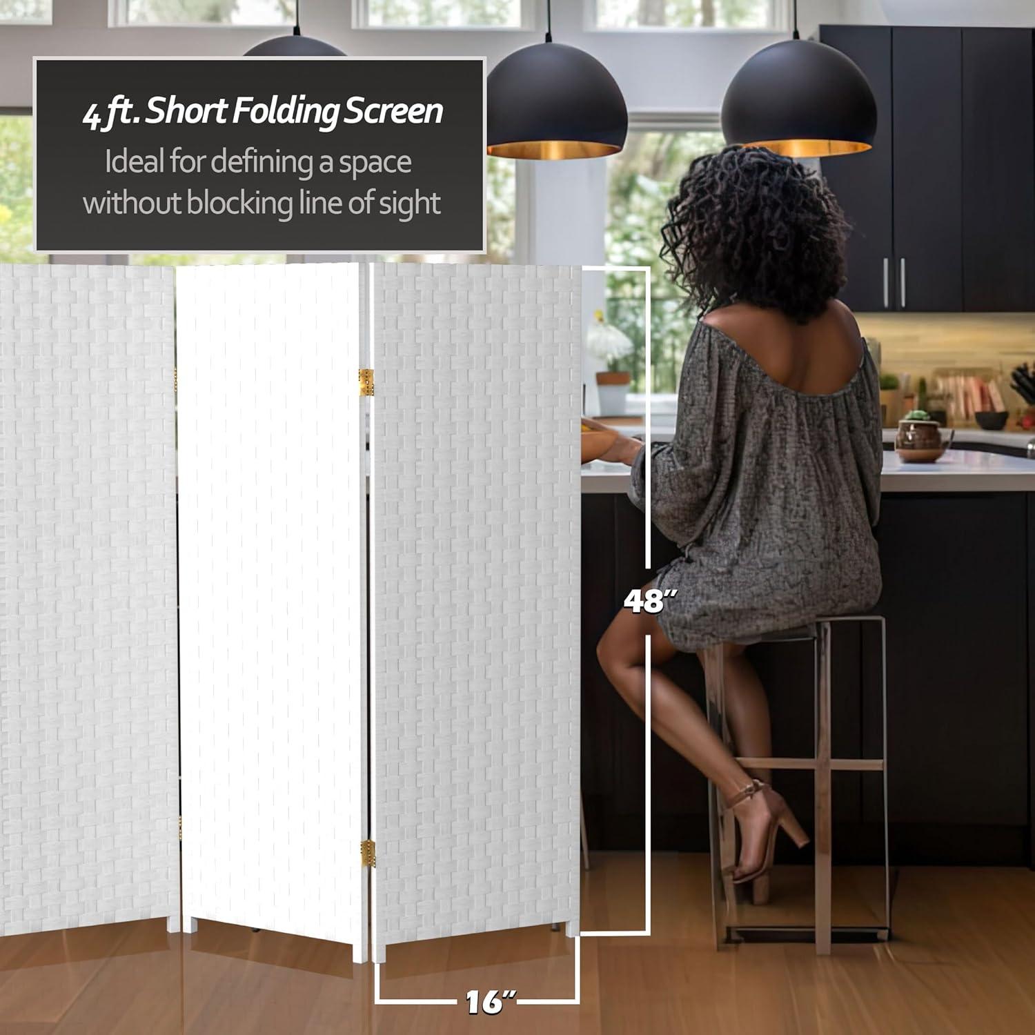 Handmade Woven Fiber Four-Panel Four-Foot Room Divider (China) White