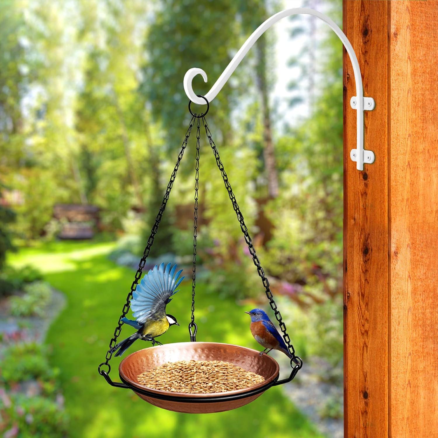 Monarch Abode Pure Copper 11 inch Diameter Bird Bath, Bird Feeder with Hanging Chain