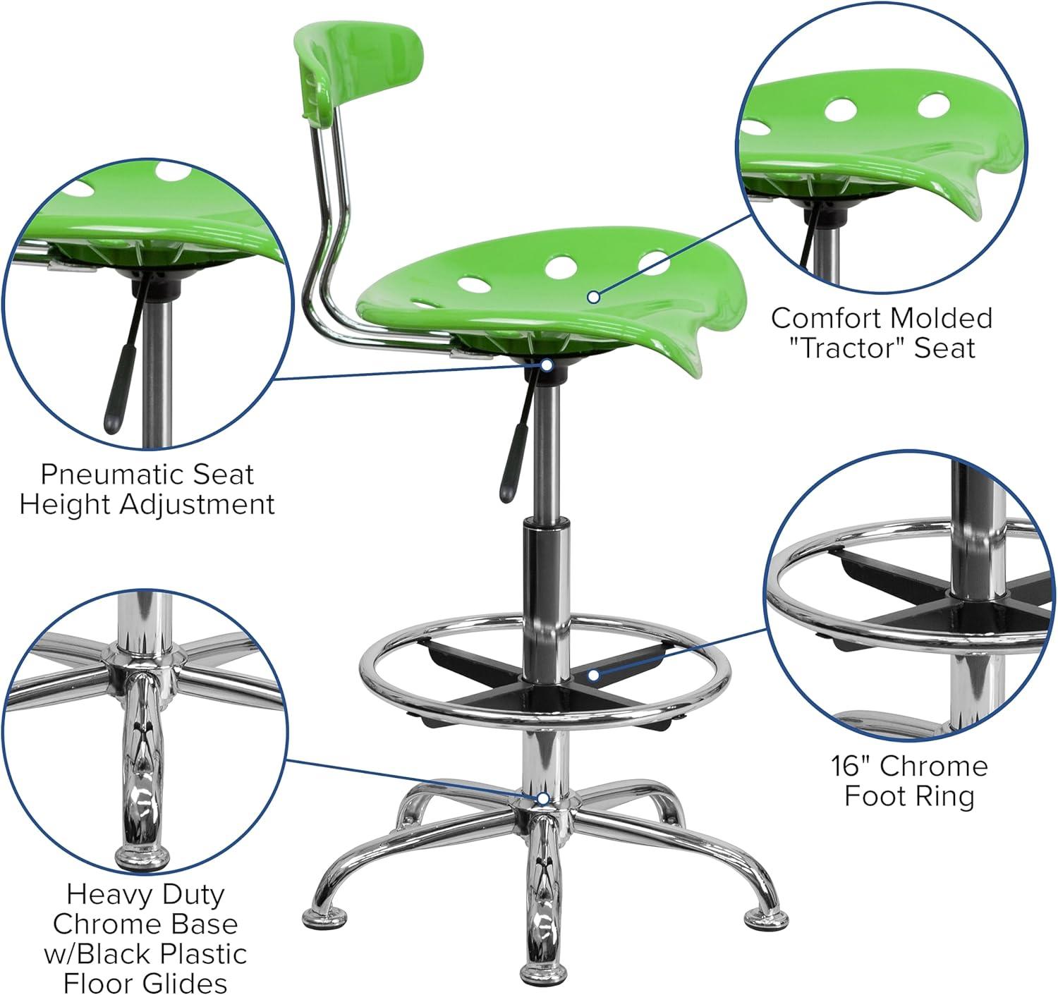 Flash Furniture Monroe Vibrant Chrome Drafting Stool with Tractor Seat