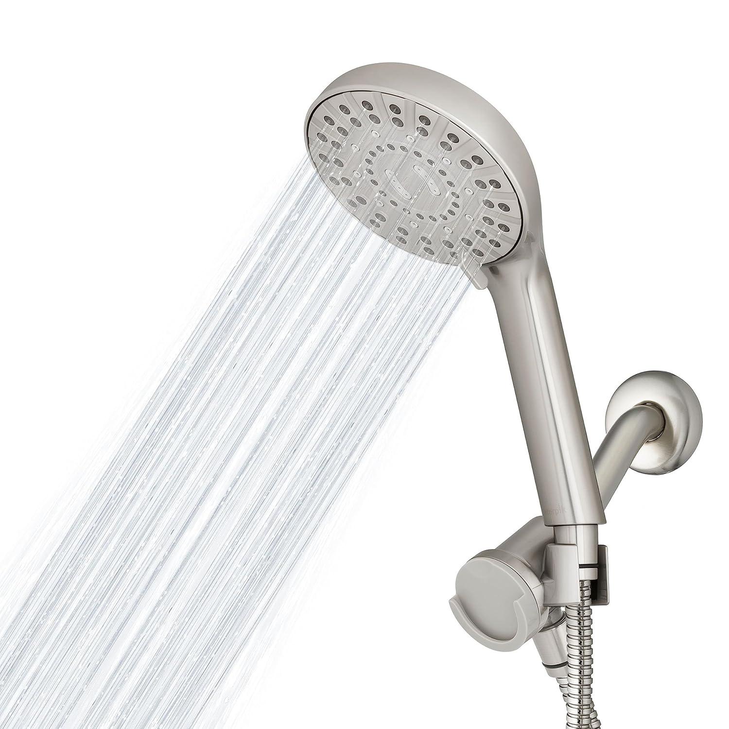 Waterpik Magnetic Dual Dock Adjustable Height Hand Held Shower Head With 5-Foot Metal Hose and PowerPulse Shower Massage, Brushed Nickel QMP-869ME