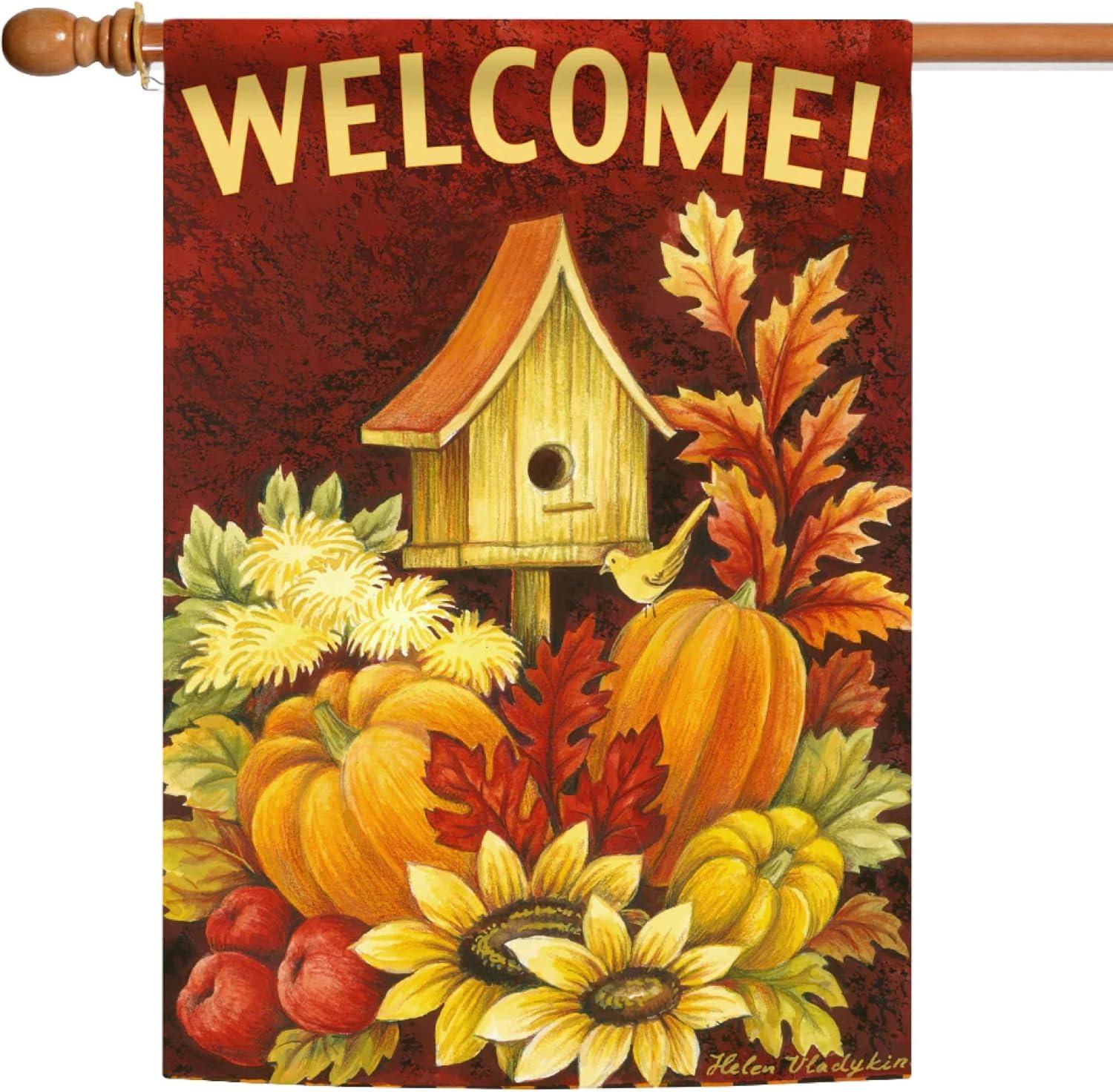 Autumn Birdhouse Welcome Double-Sided Garden Flag 28" x 40"