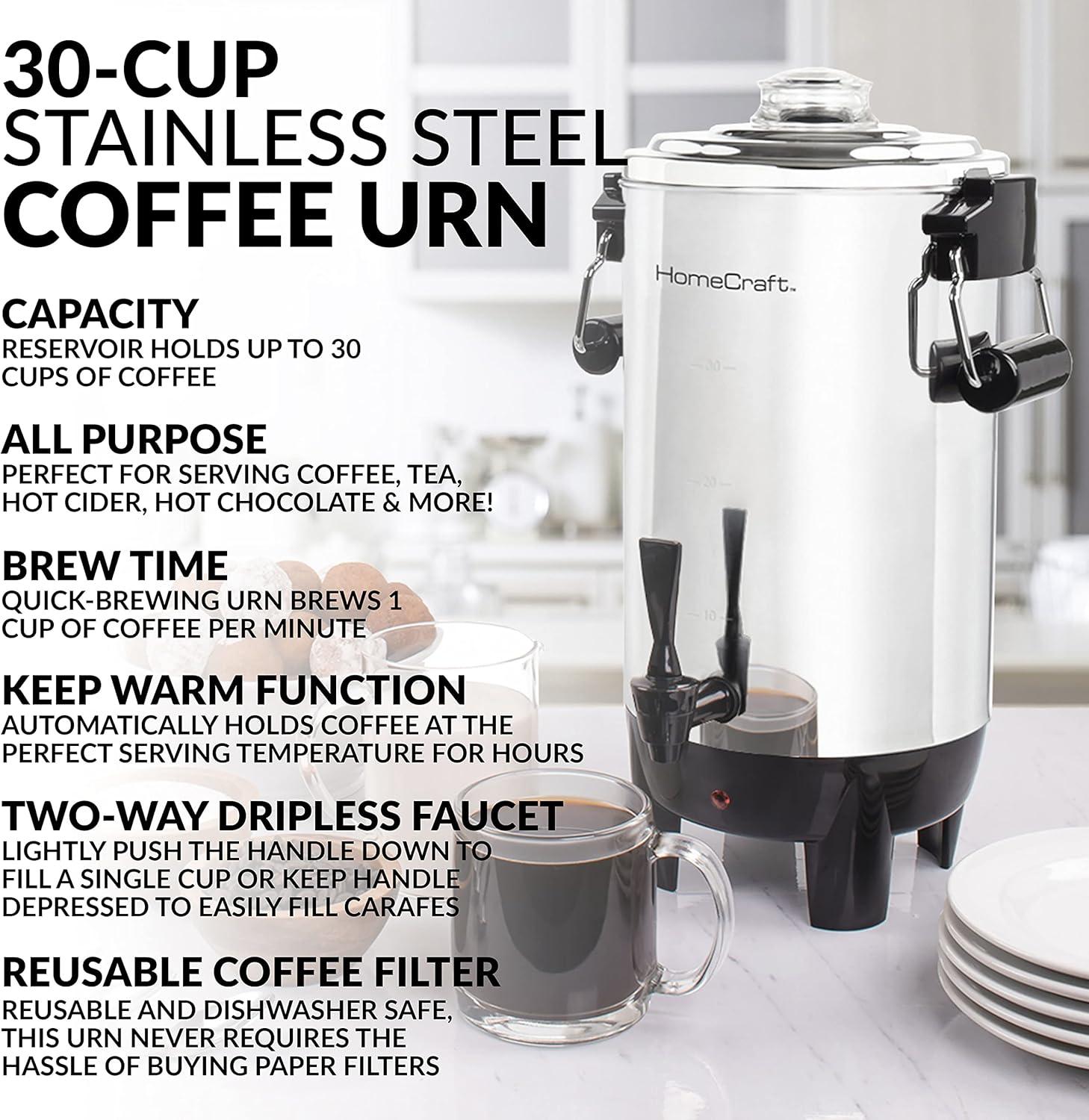 Homecraft Quick-Brewing Automatic 30-Cup Coffee Urn-Stainless Steel